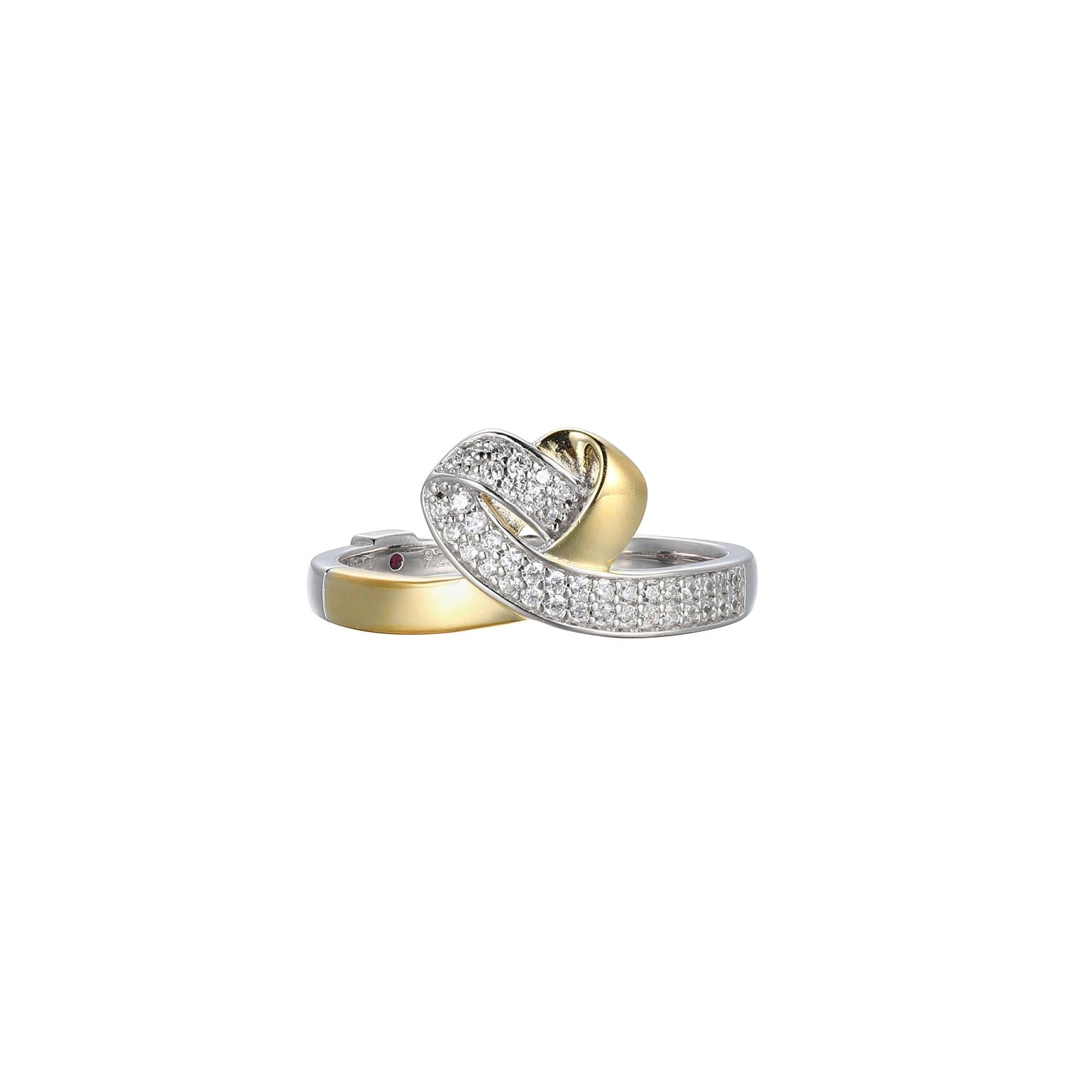 Sterling Silver "Armour" Rhodium And Yellow Gold Plated Cubic Zirconia Heart Ring - Size 6