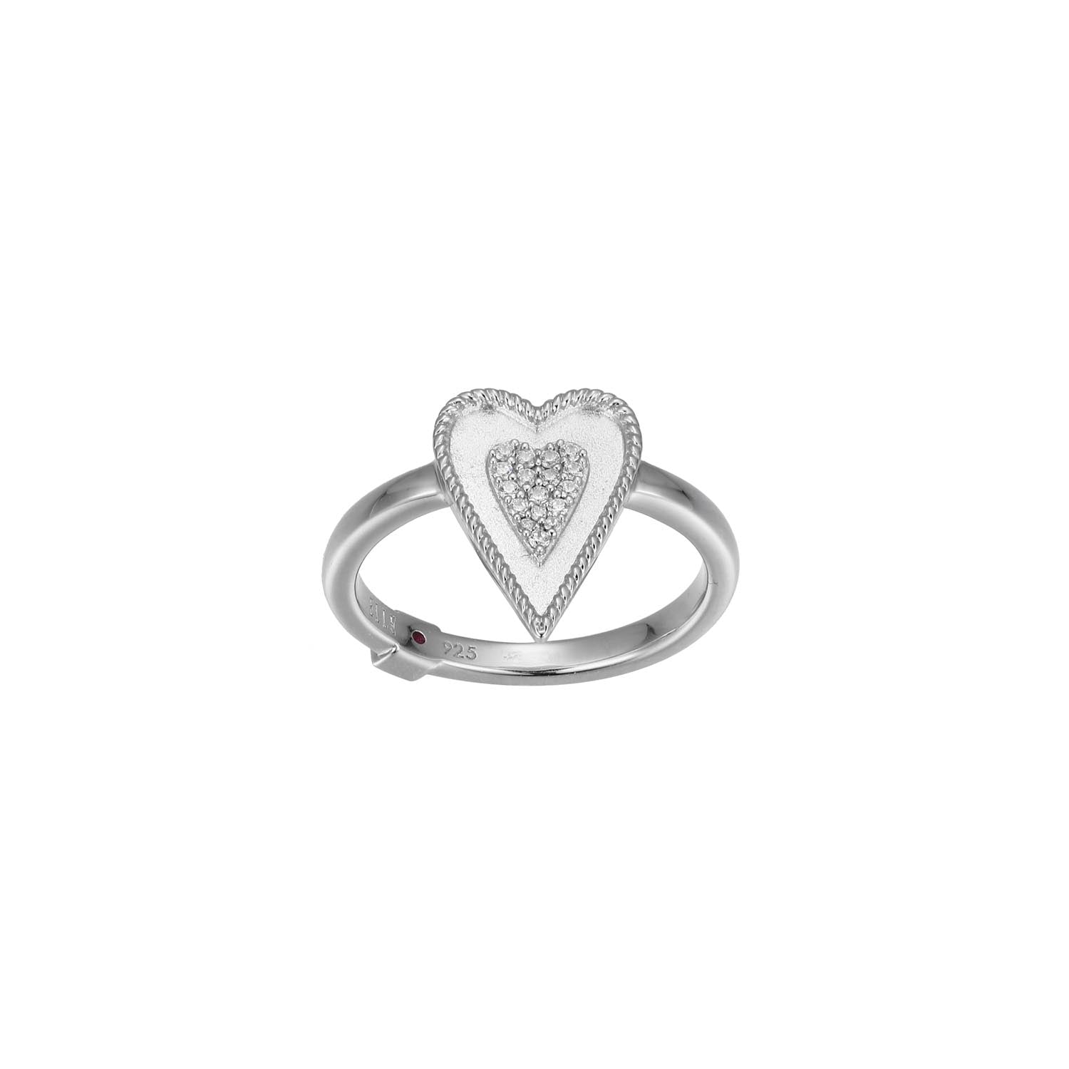 Sterling Silver "Long Love" Rhodium Plated Cubic Zirconia Heart Ring - Size 7