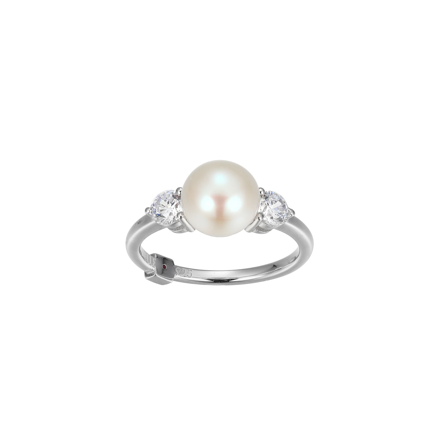 Sterling Silver "Majestic" Rhodium Plated Genuine Freshwater Pearl And Cubic Zirconia Ring - Size 7