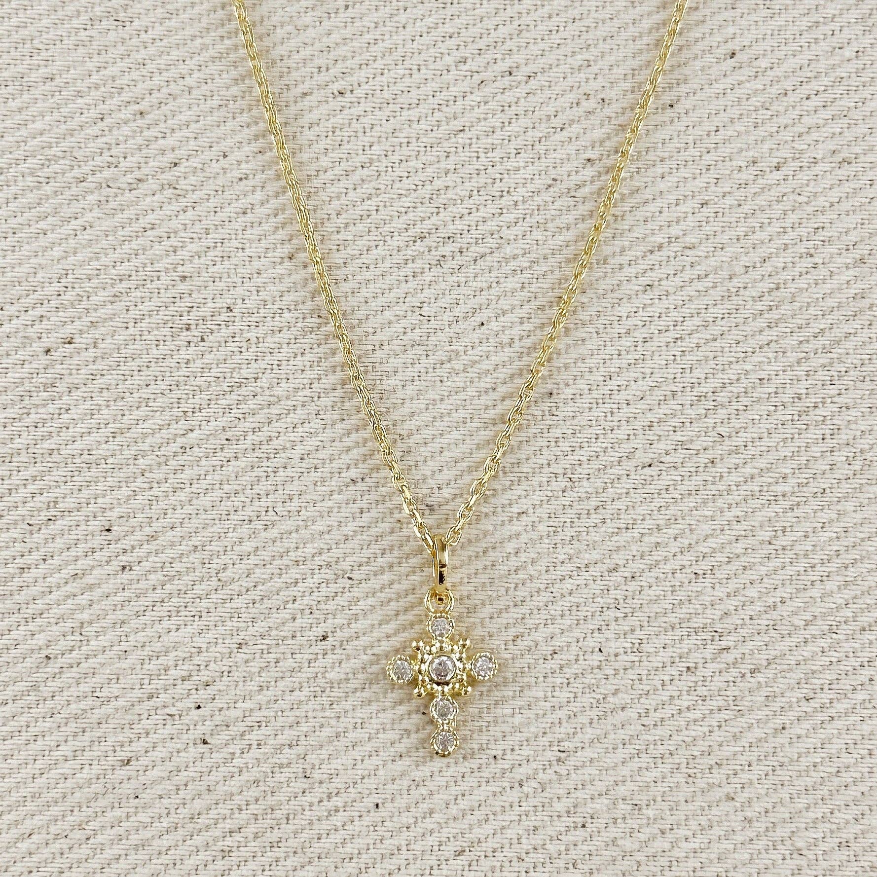 18k Gold Filled Bezel Cross Cz Necklace