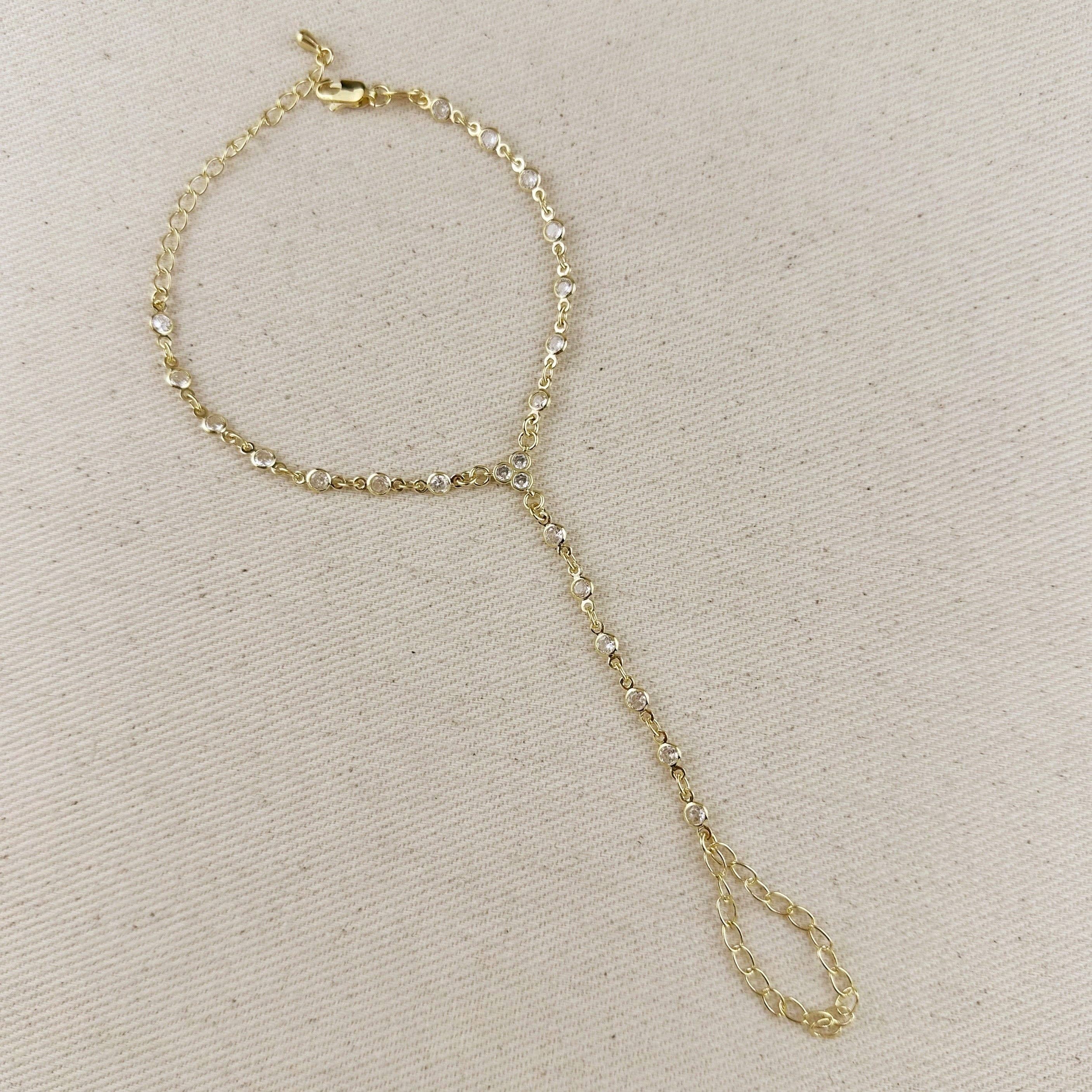18k Gold Filled Round Bezel Cz Hand Chain