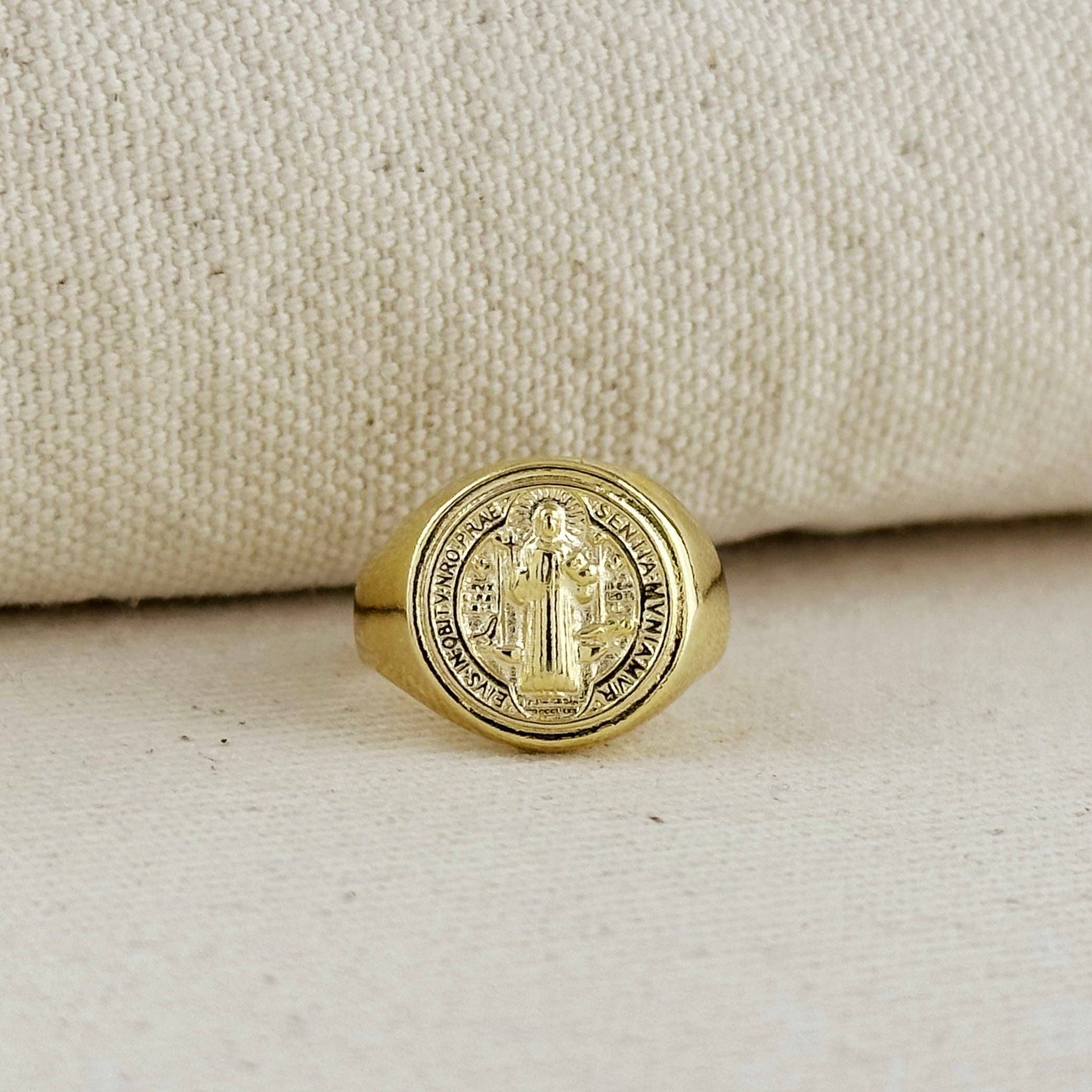 18k Gold Filled Saint Benedict Signet Ring - 9