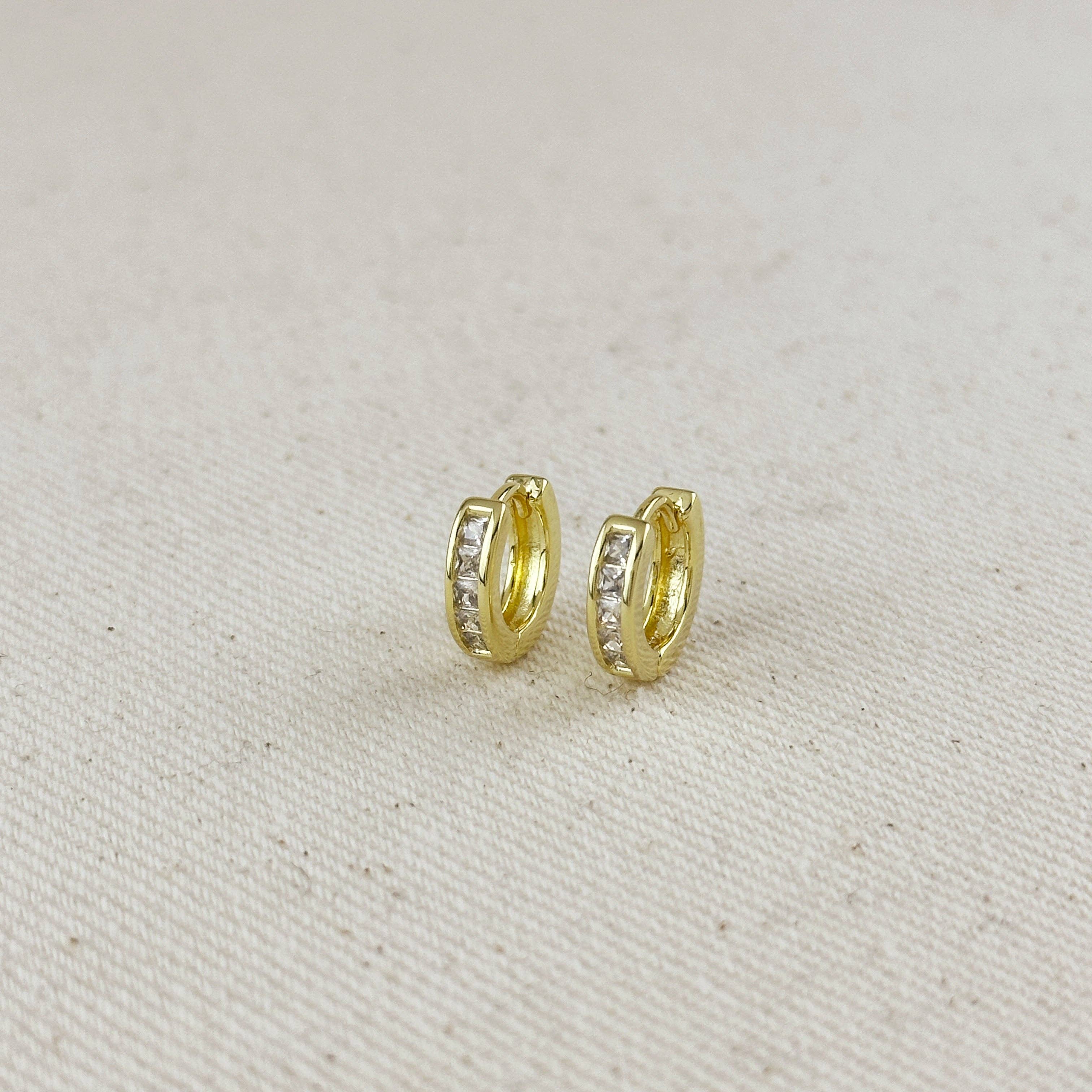 18k Gold Filled Cz Line Clicker Hoop Earrings