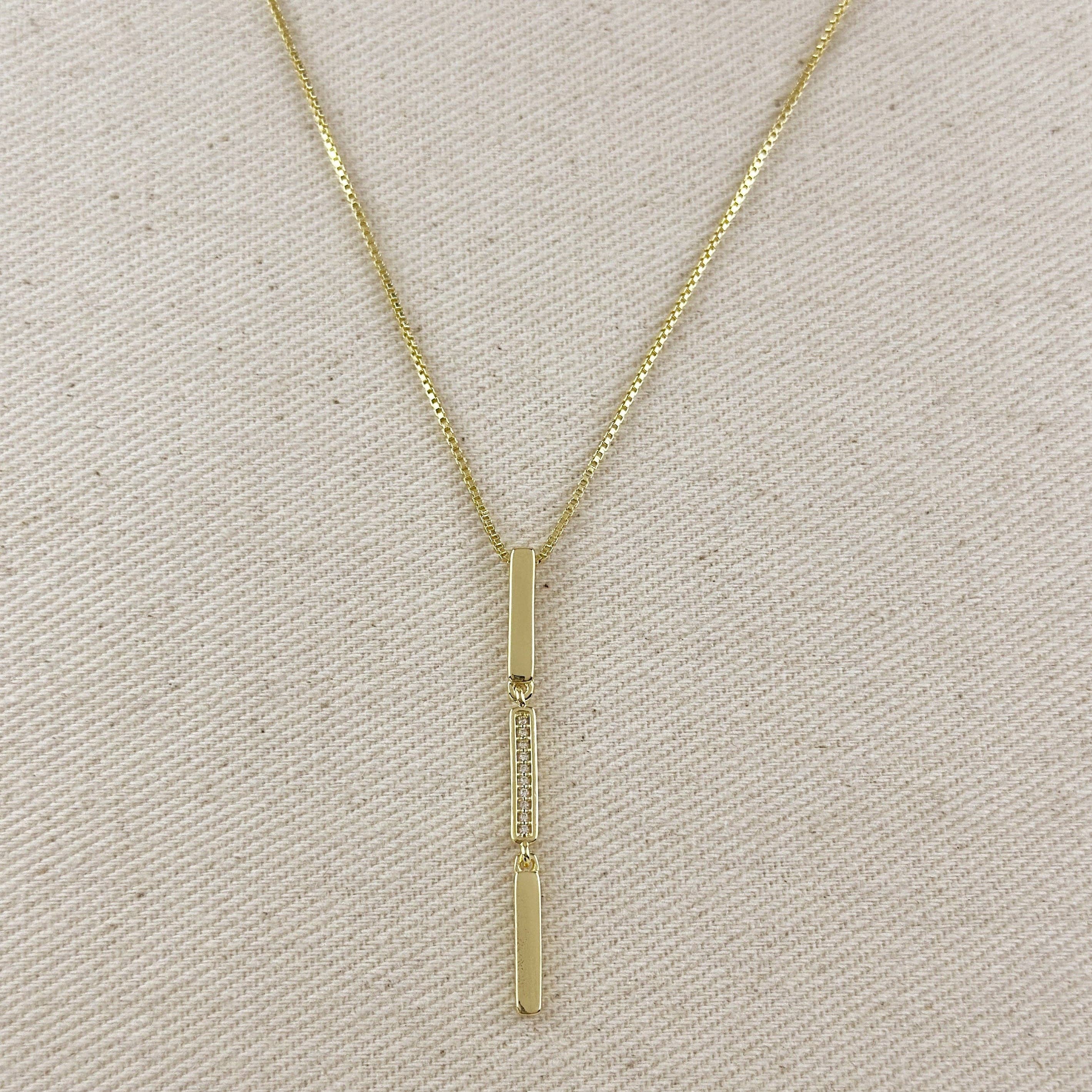 18k Gold Filled Triple Bar Drop Necklace