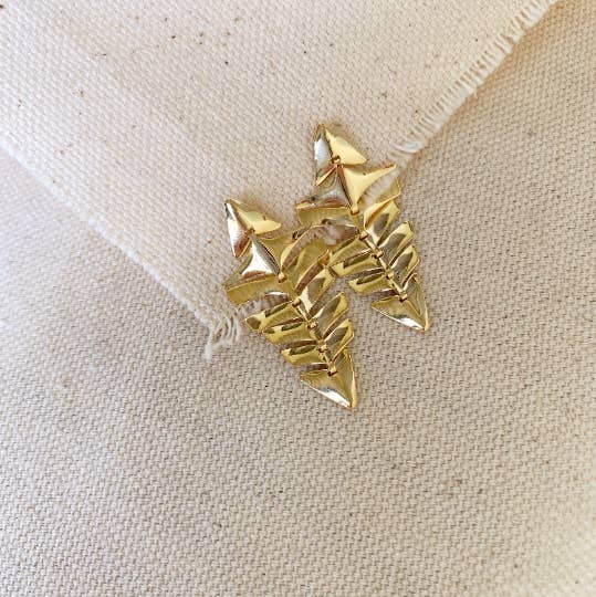 18k Gold Filled Arrow Fishbone Motif Dangle Earrings Collect