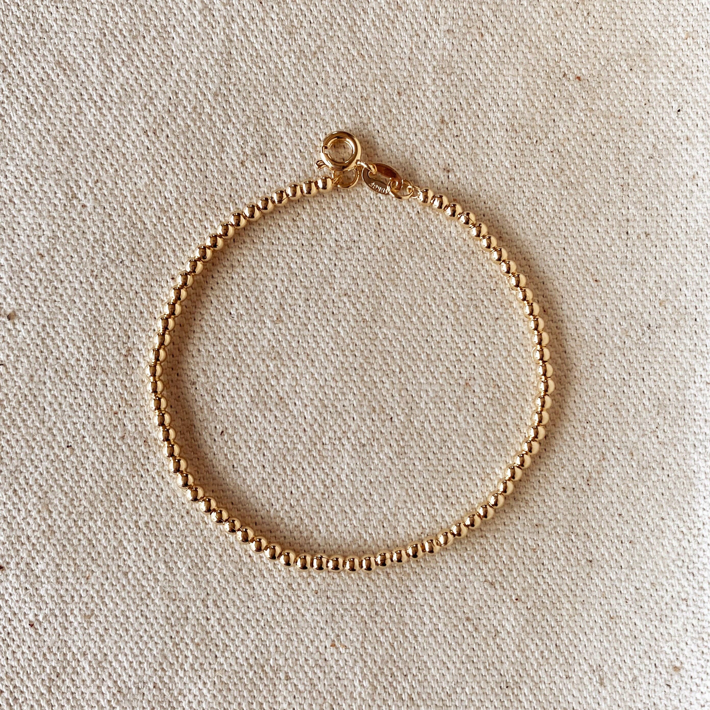 18k Gold Filled 2.5 mm Beaded Bracelet - 6 inches