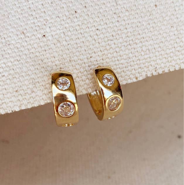 18k Gold Filled Huggie Large Cz Hoop Earrings