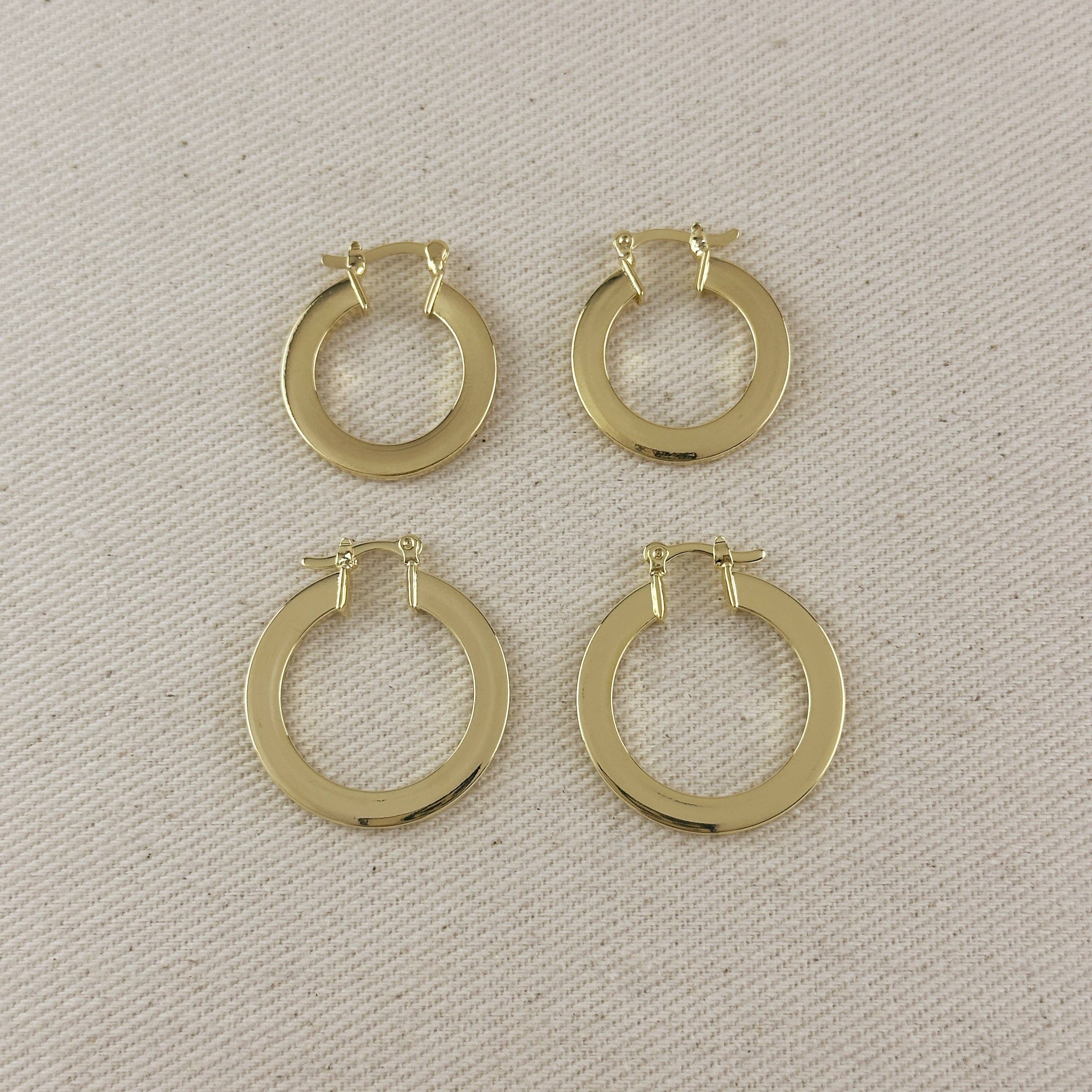 18k Gold Filled Flat Hoop Earrings - 25mm