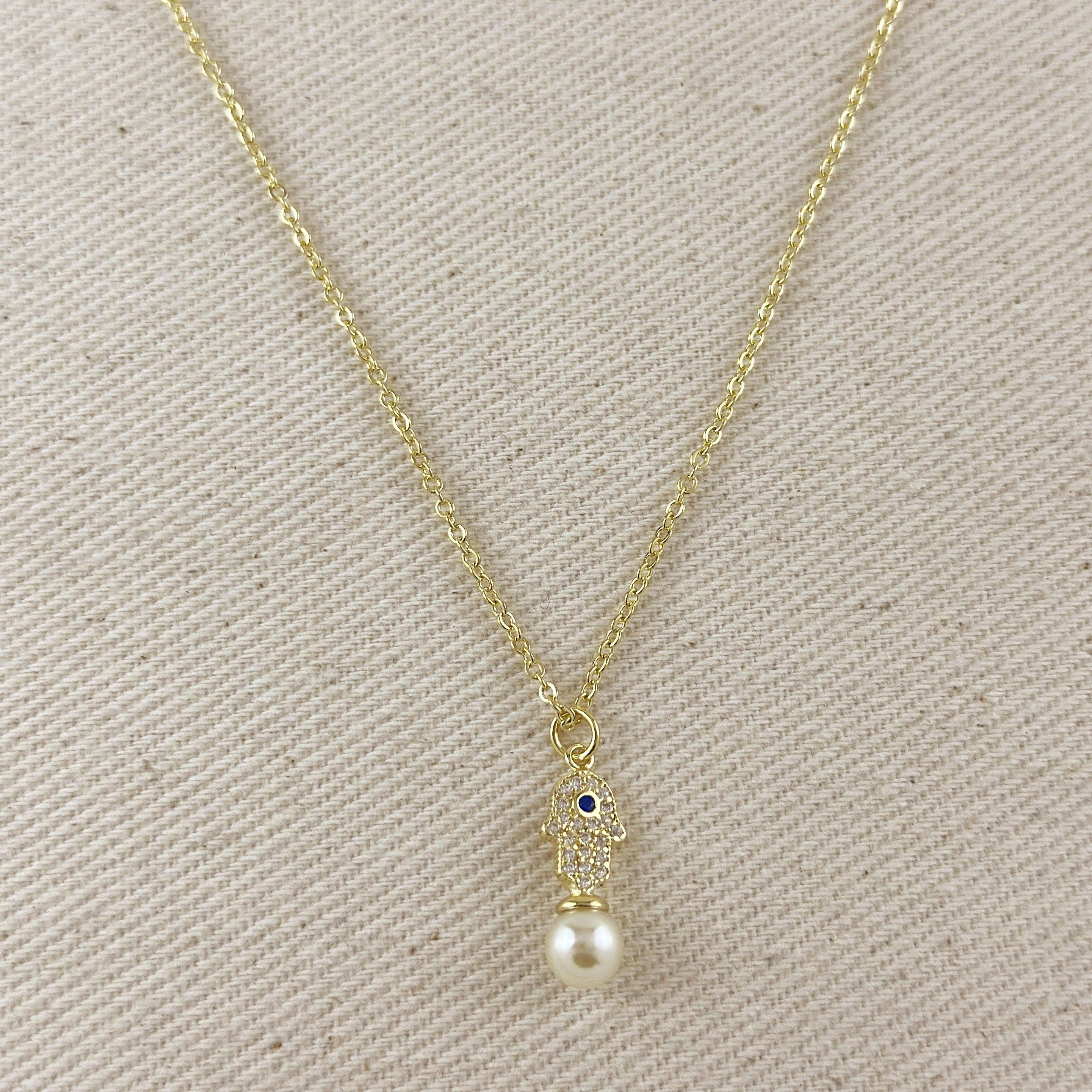18k Gold Filled Hamsa Pearl Necklace - _mobile: 8px;">