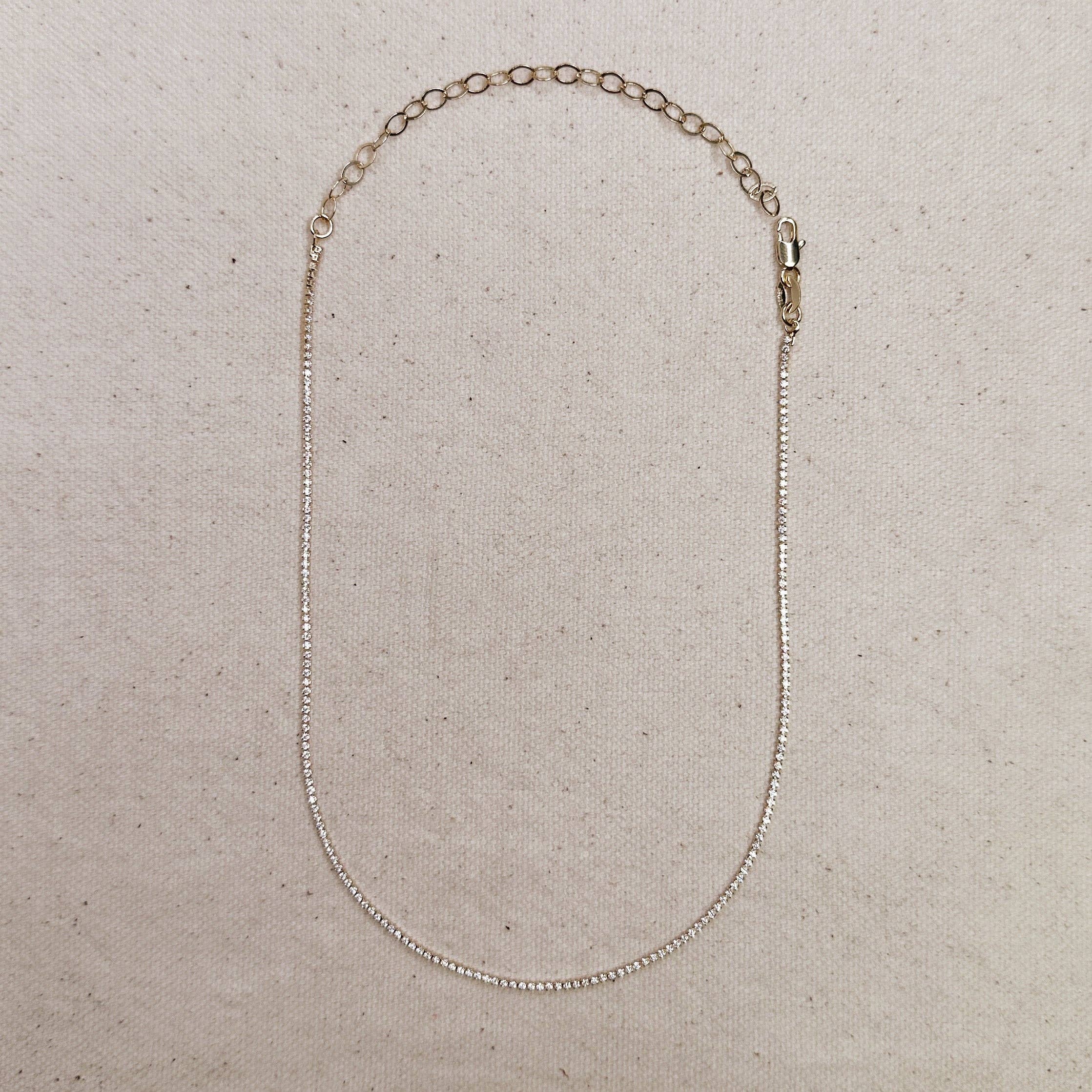 18k Gold Filled 1.2mm Cz Tennis Necklace