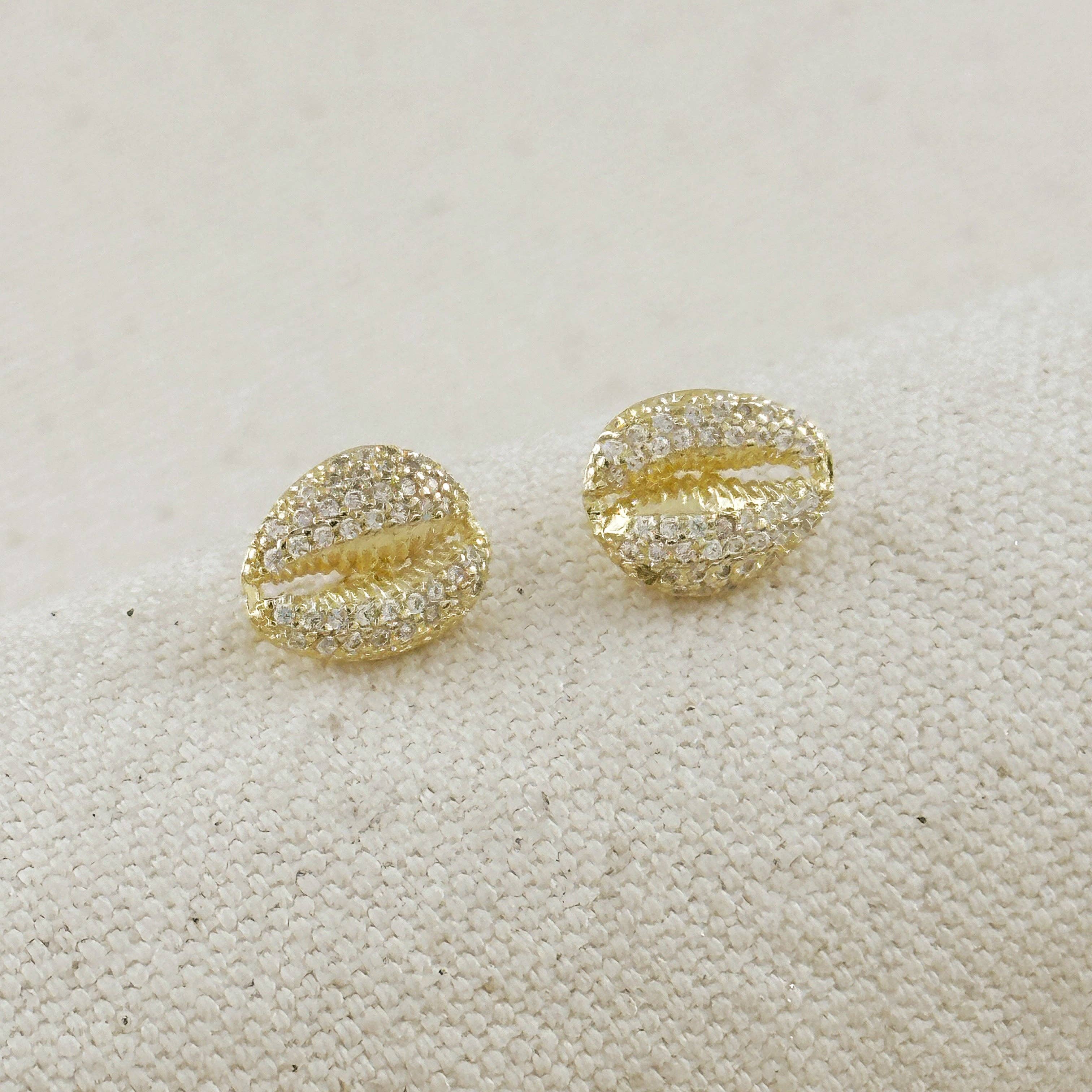 18k Gold Filled Cowrie Cz Stud Earrings