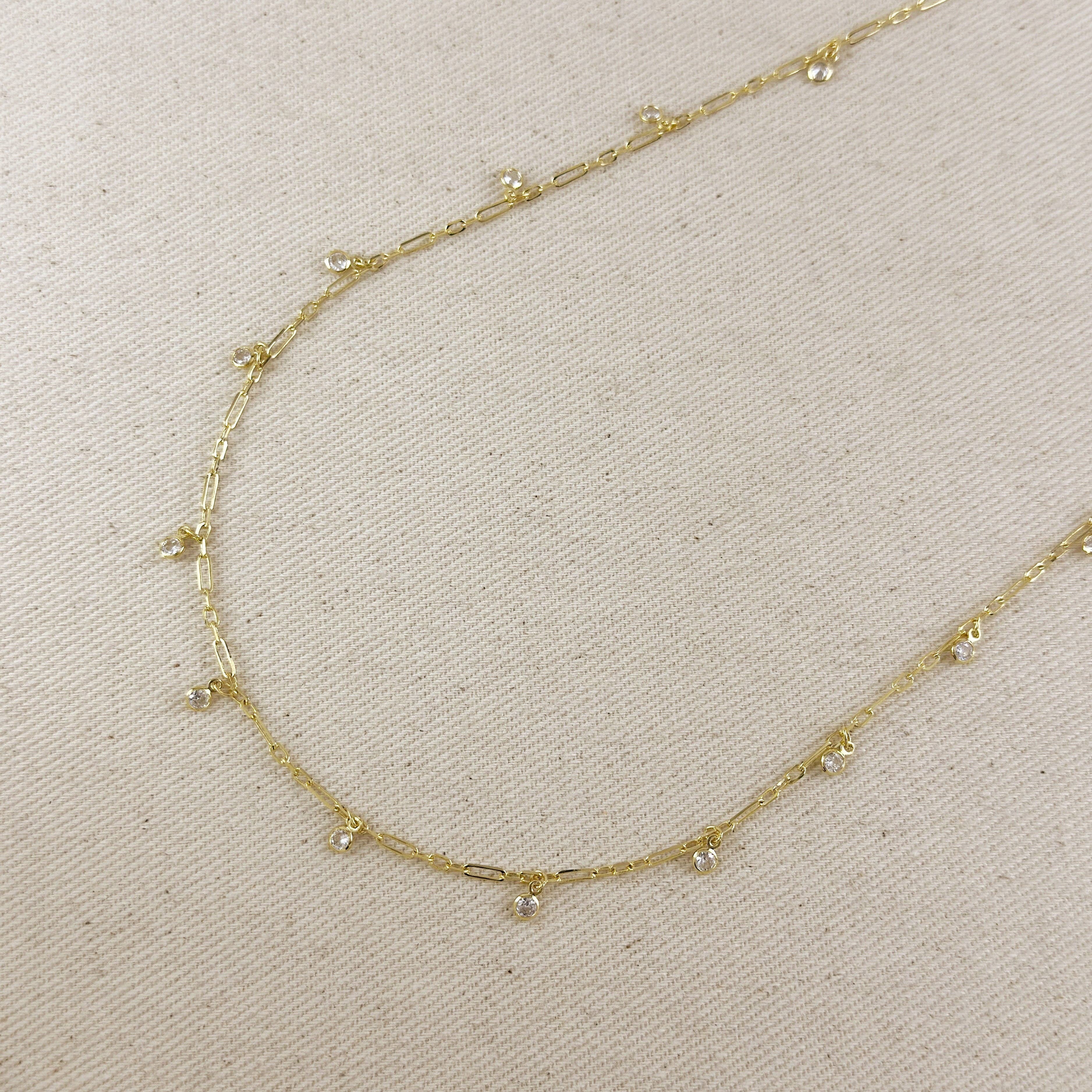 18k Gold Filled Paperclip with Cz Stones Belly Chain