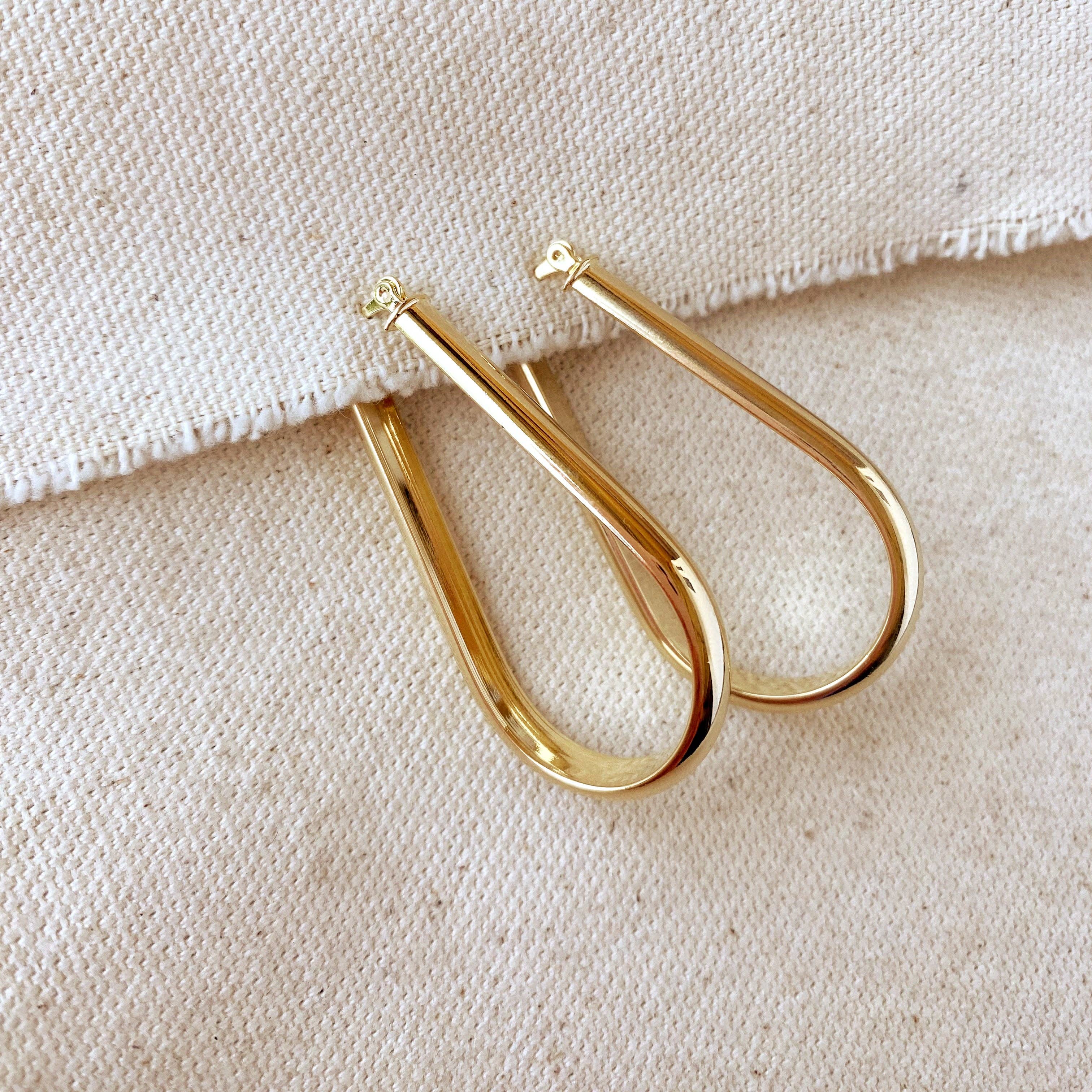 18k Gold Filled Long Drop Shaped Hoop Earrings