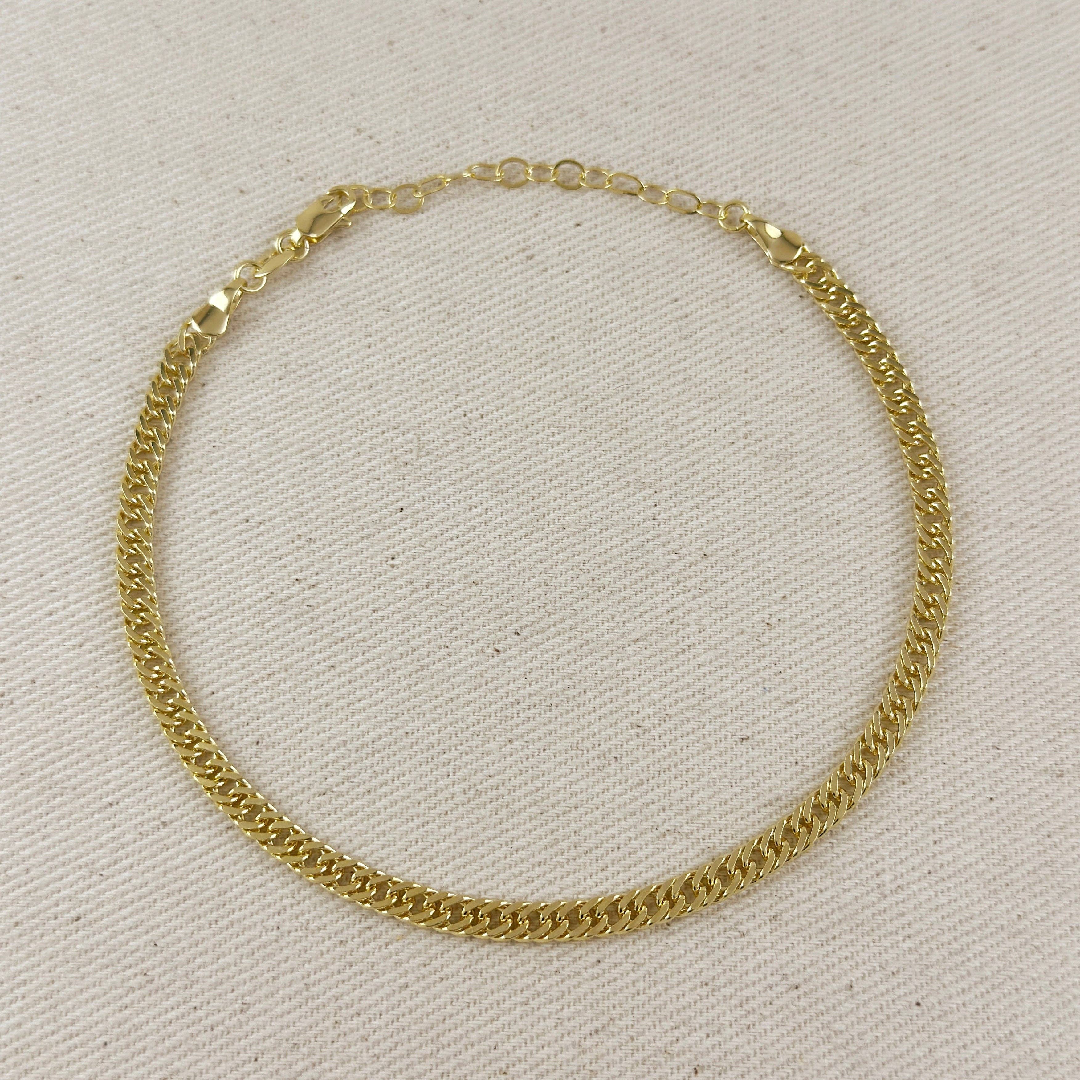 18k Gold Filled Double Cuban Link or Curb Chain 4.0mm Thickness Anklet