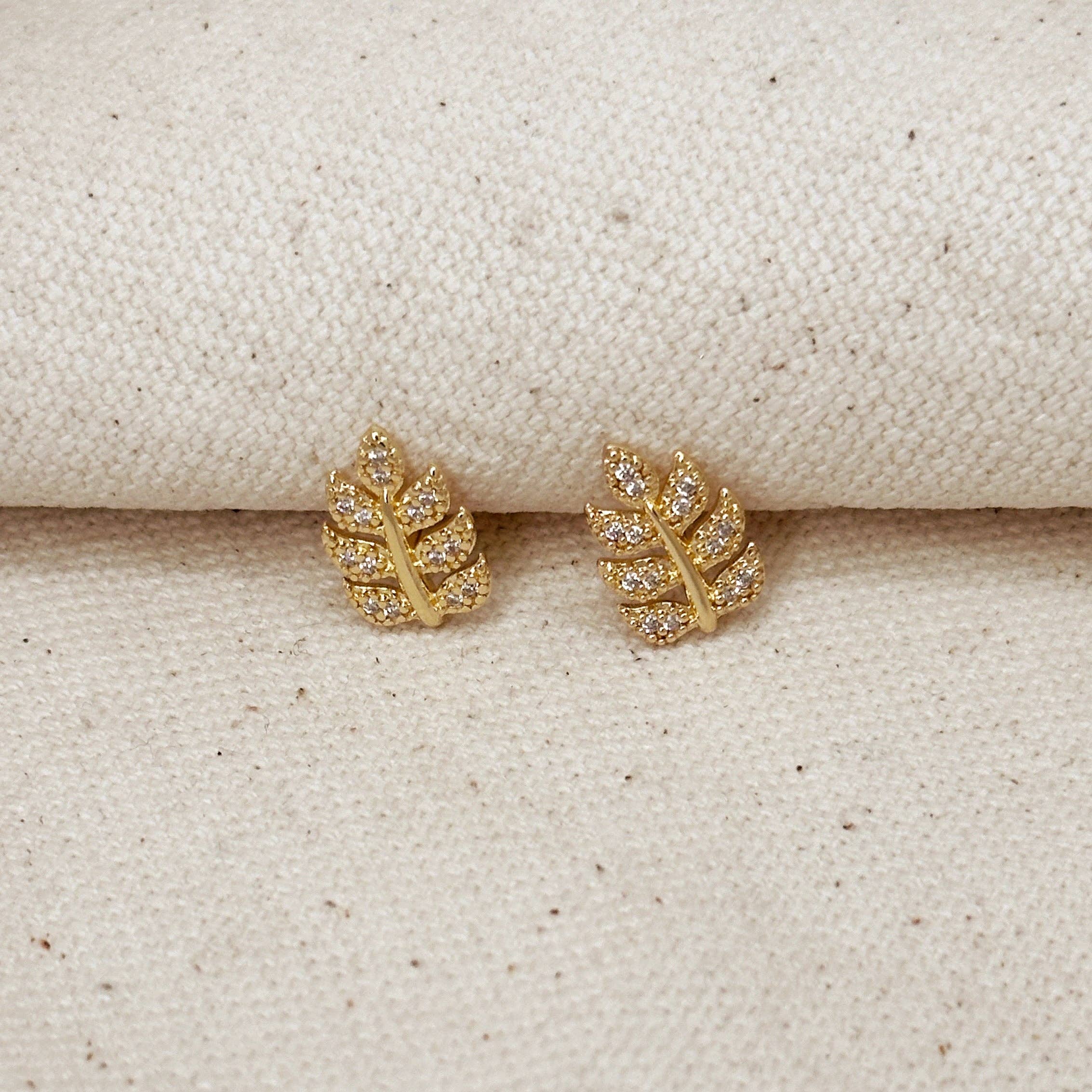 18k Gold Filled Cz Leaf Stud Earrings