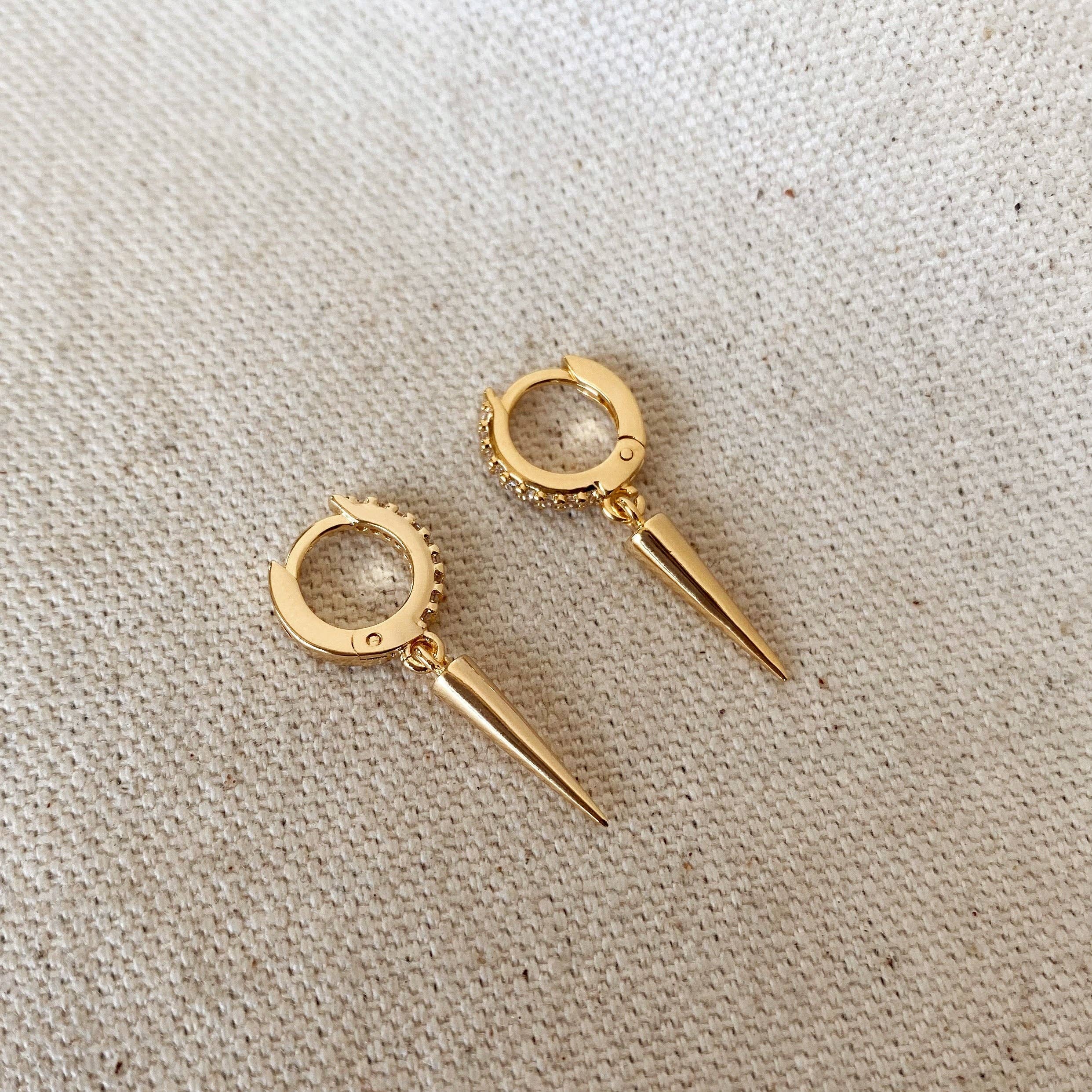 18k Gold Filled Cubic Zircon Hoop Earrings with Spike Drop