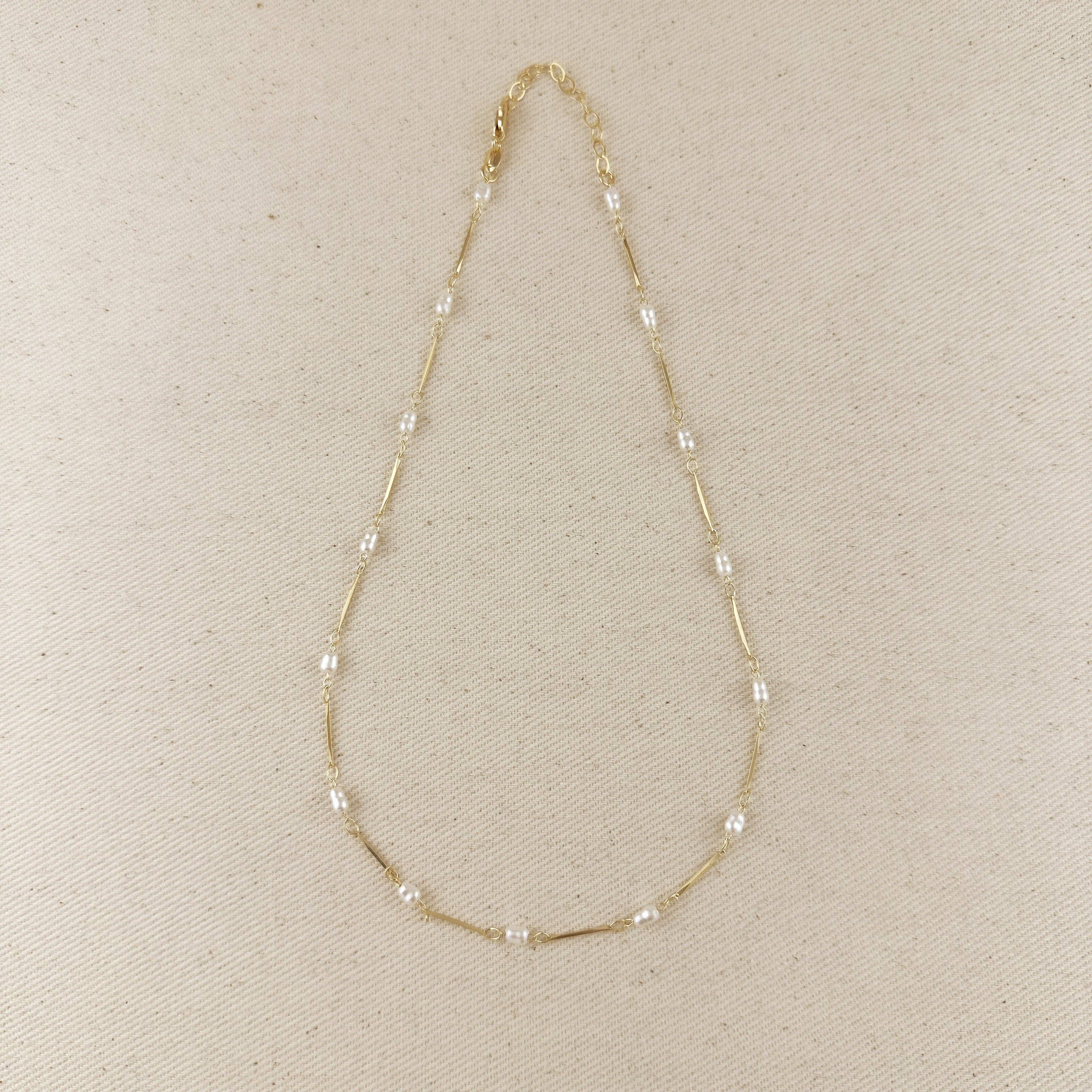 18K Gold Filled Pearl Bead &amp; Straw Necklace