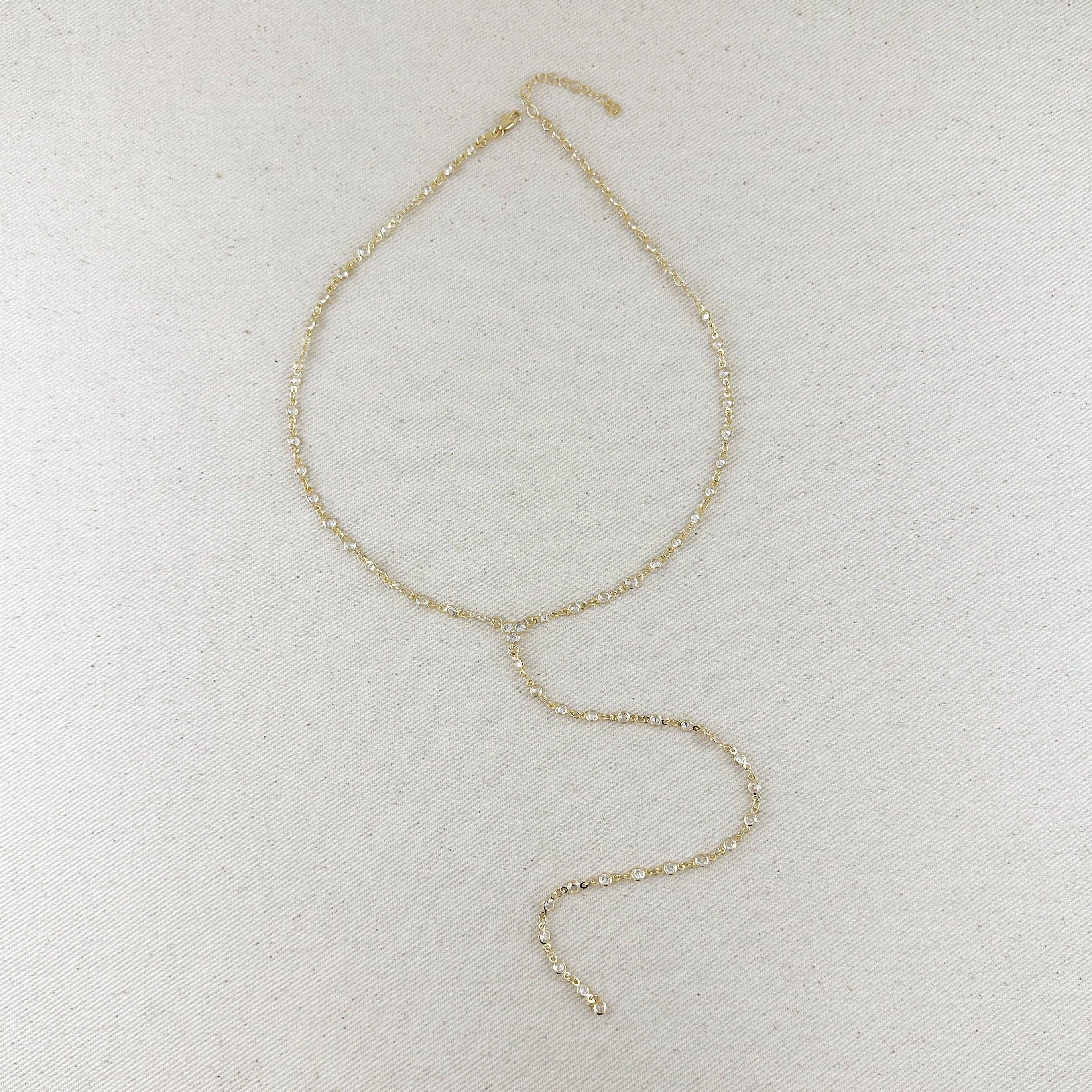 18k Gold Filled Round Bezel Cz Lariat Necklace