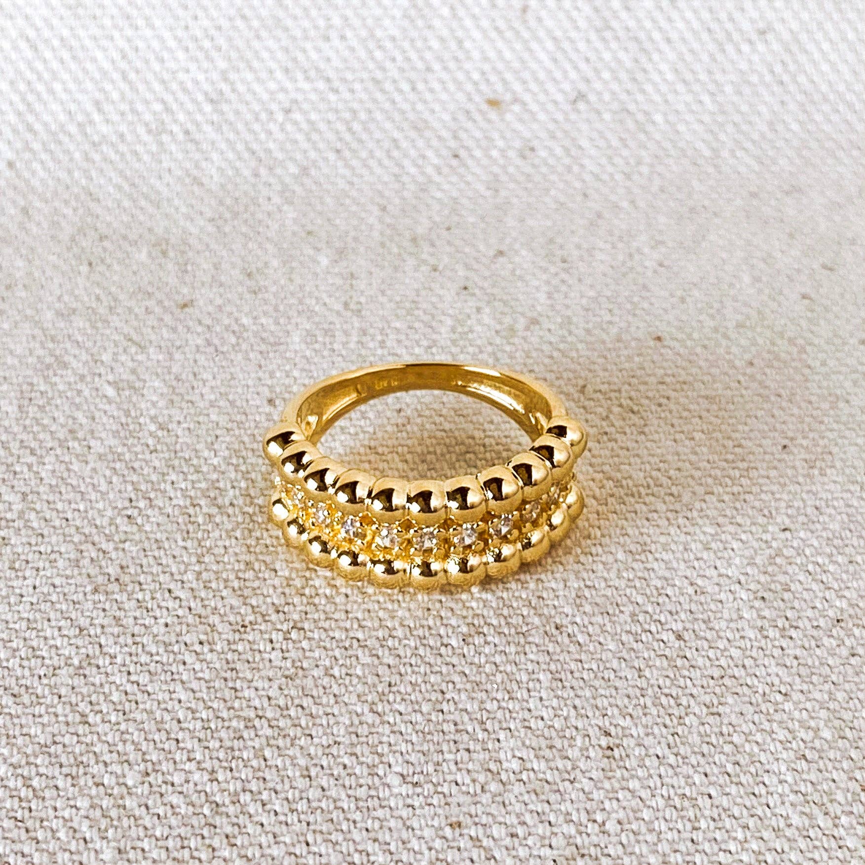 18k Gold Filled Beaded and Cubic Zirconia Ring - 6