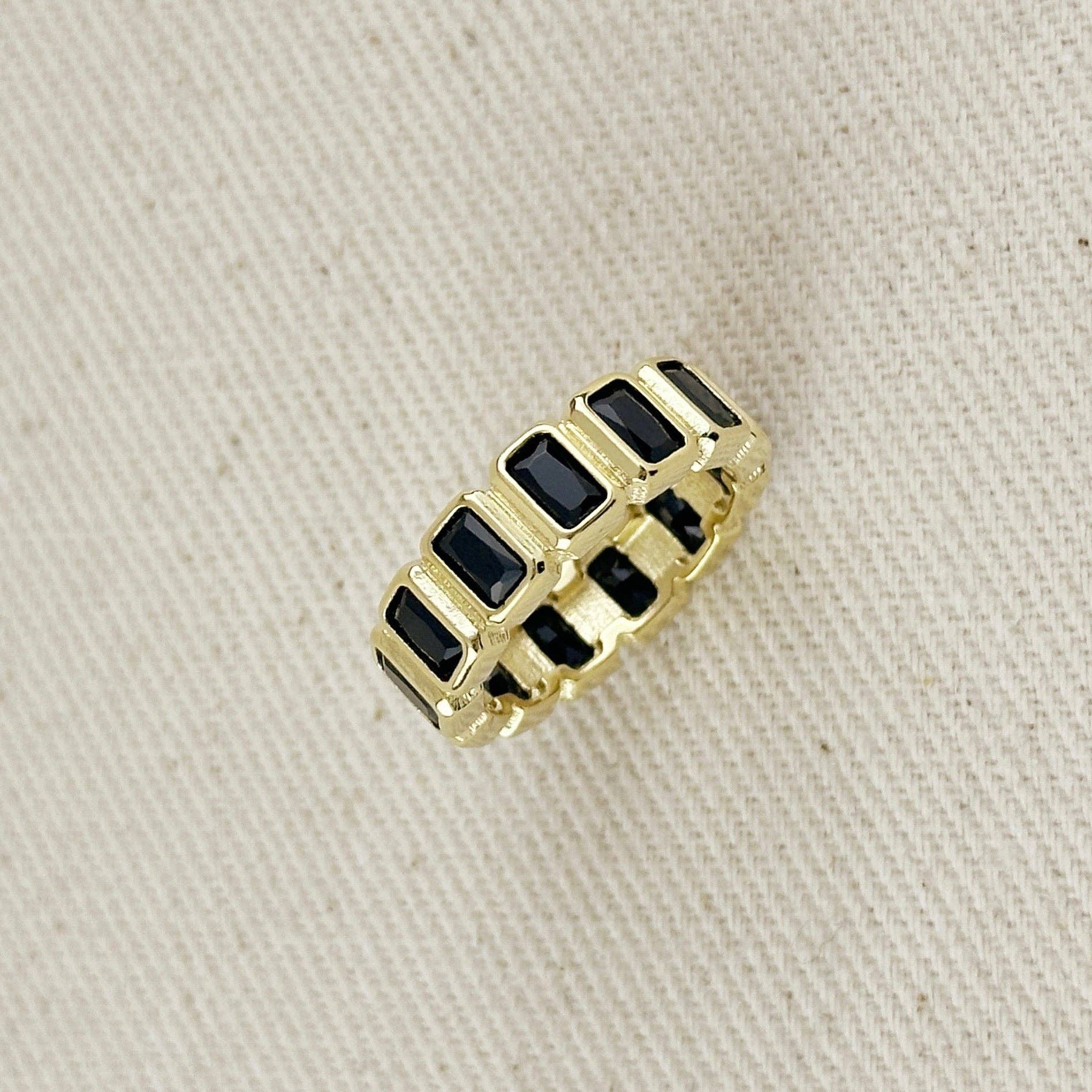 18k Gold Filled Chunky Black Onyx Cz Eternity Band Ring