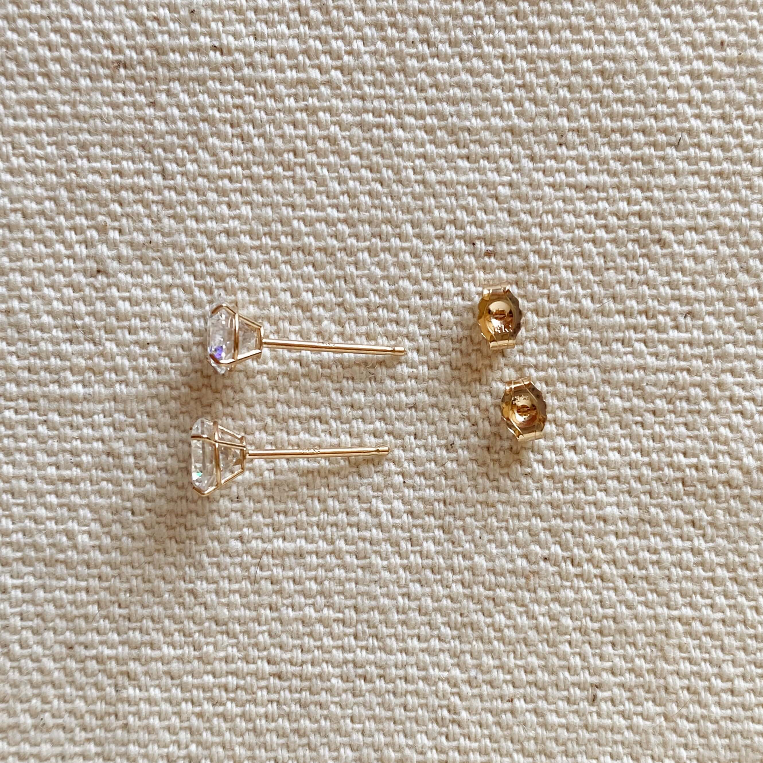 14k Solid Gold Round 5mm Cubic Zirconia Stud Earrings - Earrings + 14k Backings
