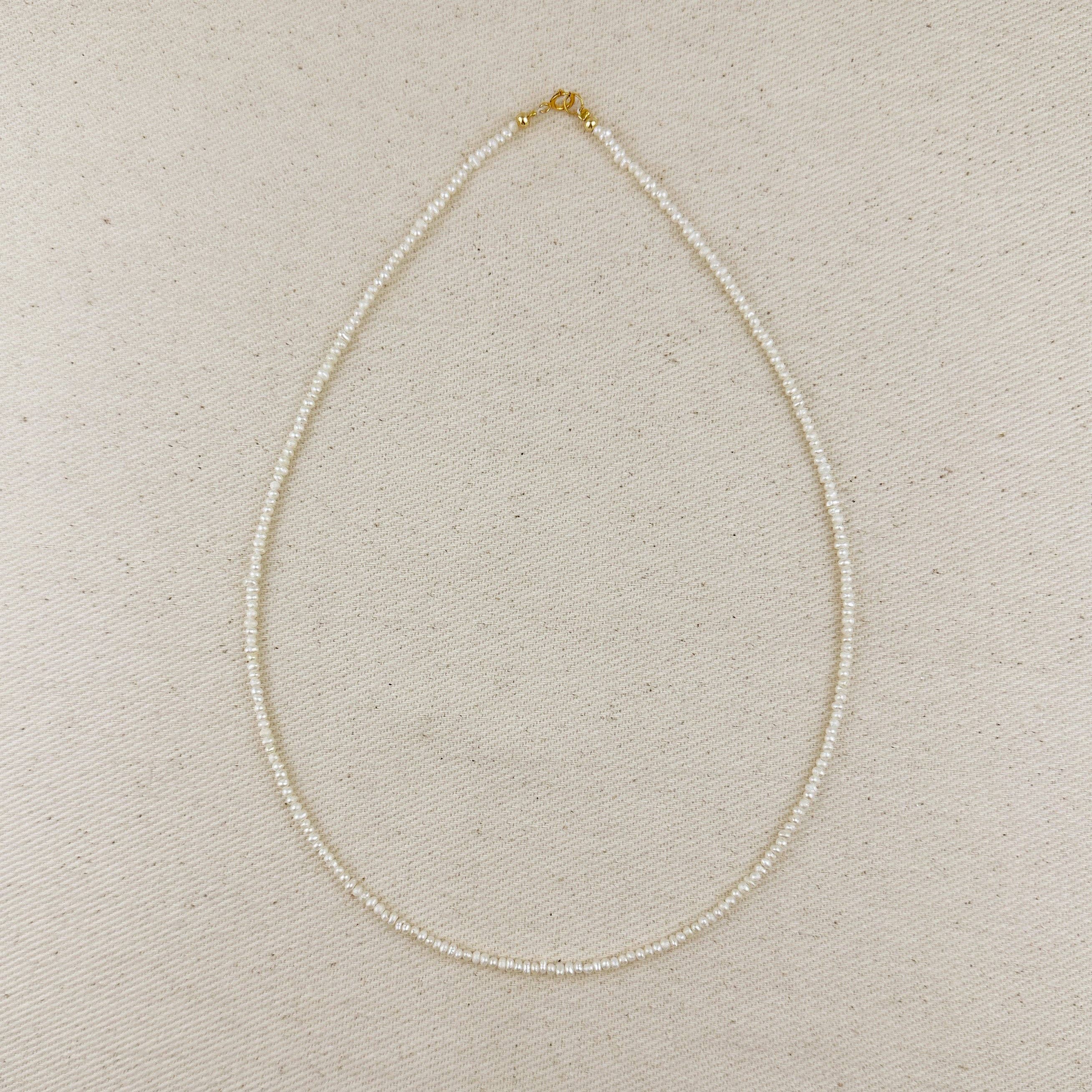 9k Gold Micro Fresh Water Pearls Necklace - 15.5 inches