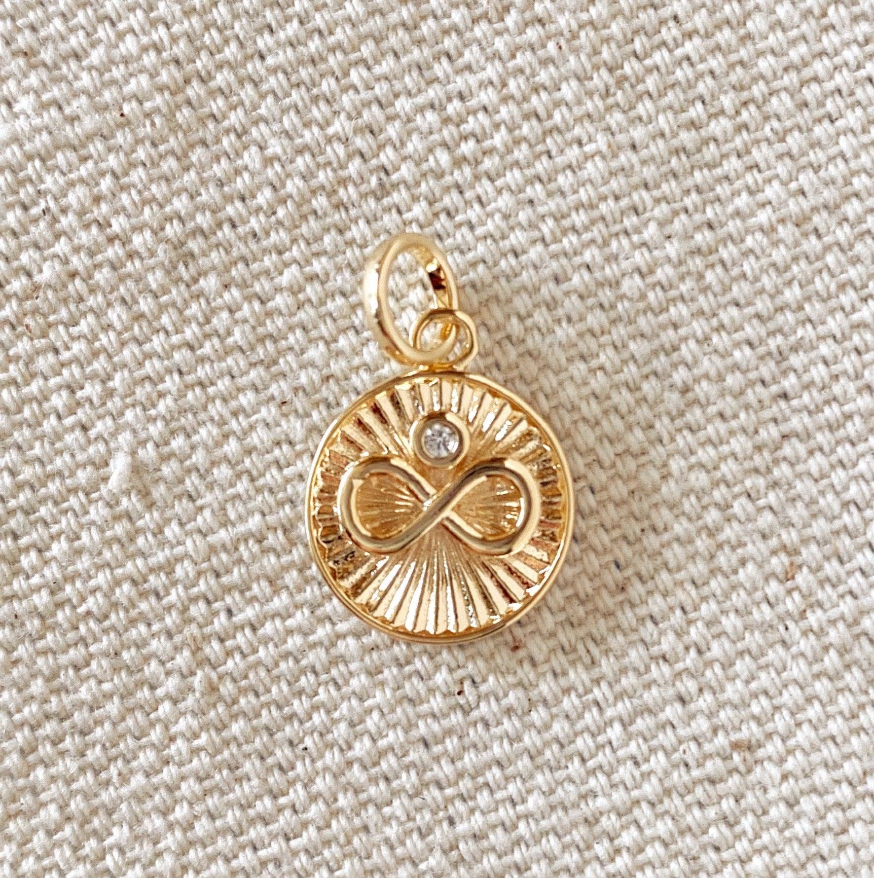 18k Gold Filled Infinity Charm Spokes from Center To Edges Pendant Solitaire Cubic Zirconia