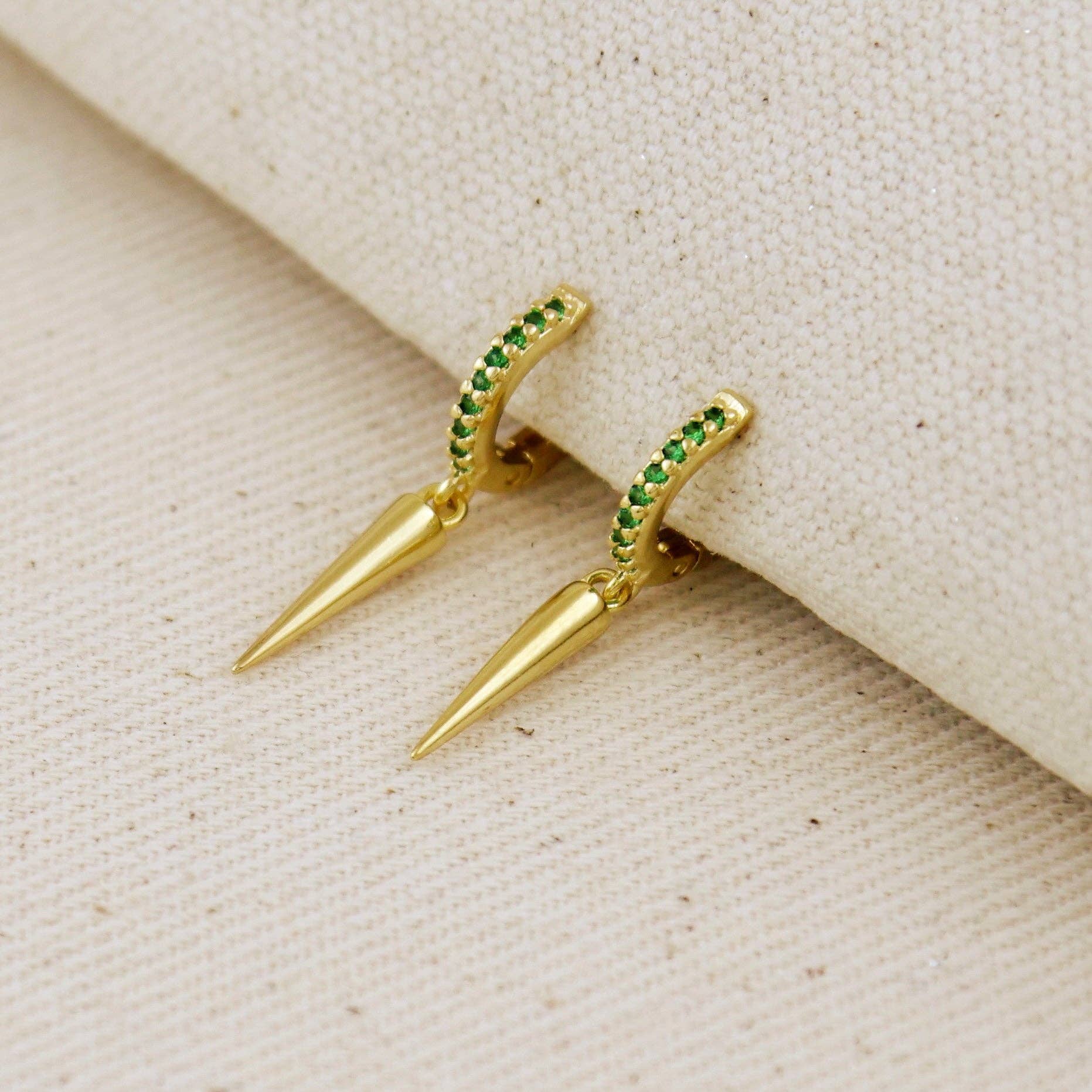 18k Gold Filled Emerald Cz Hoop Earrings with Spike Drop