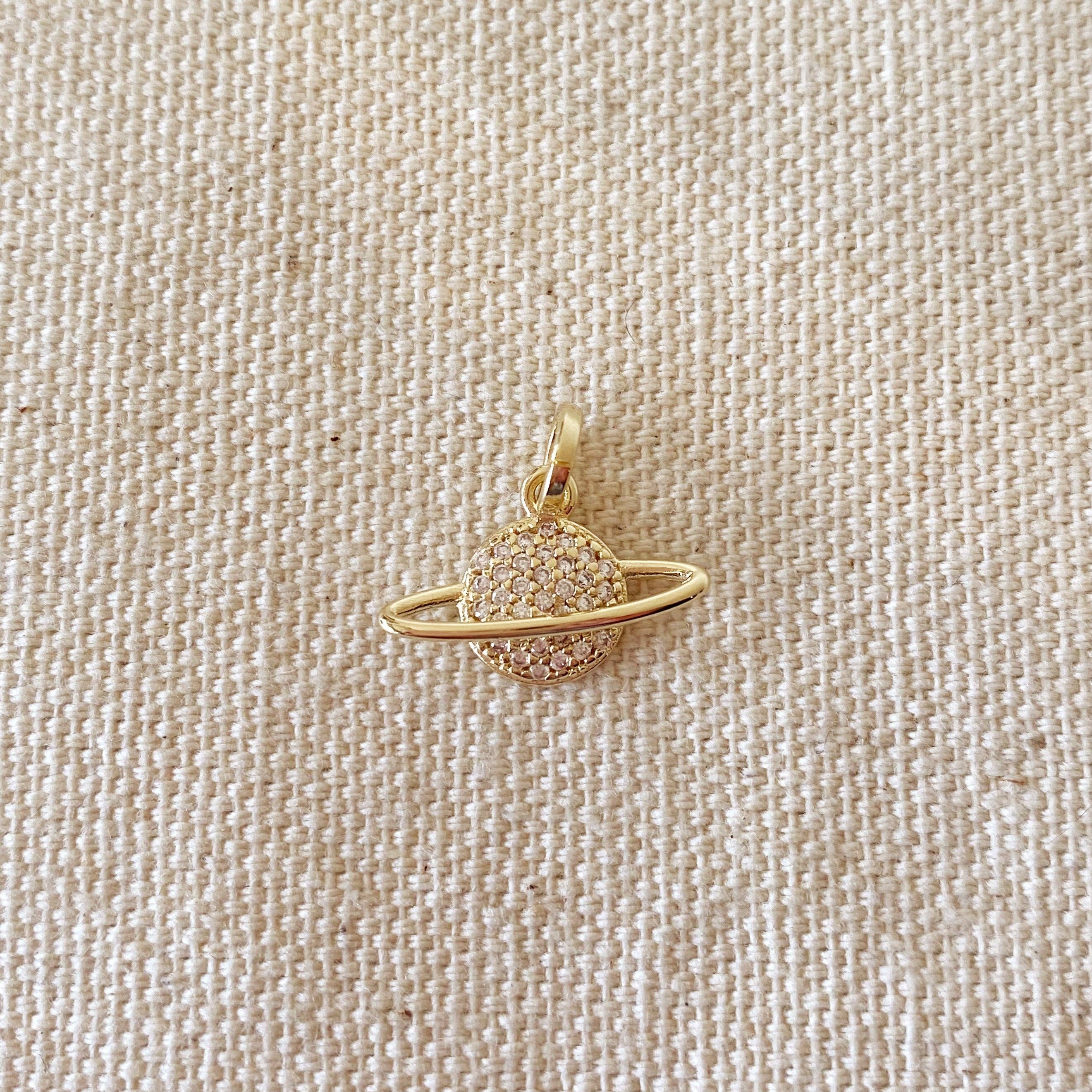 18k Gold Filled Saturn Pendant with Cubic Zirconia Stones