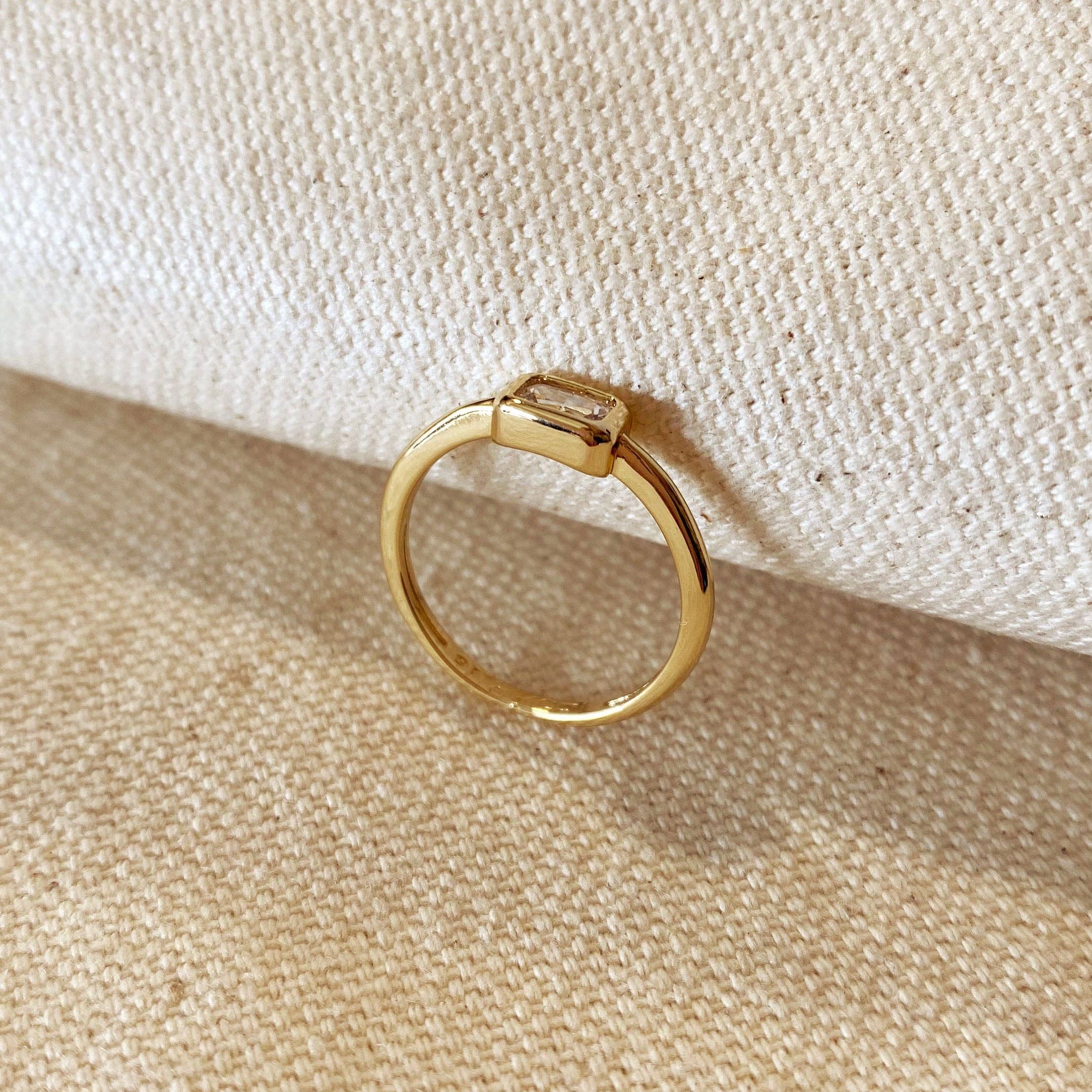 18k Gold Filled Rectangle Solitaire Ring - 9