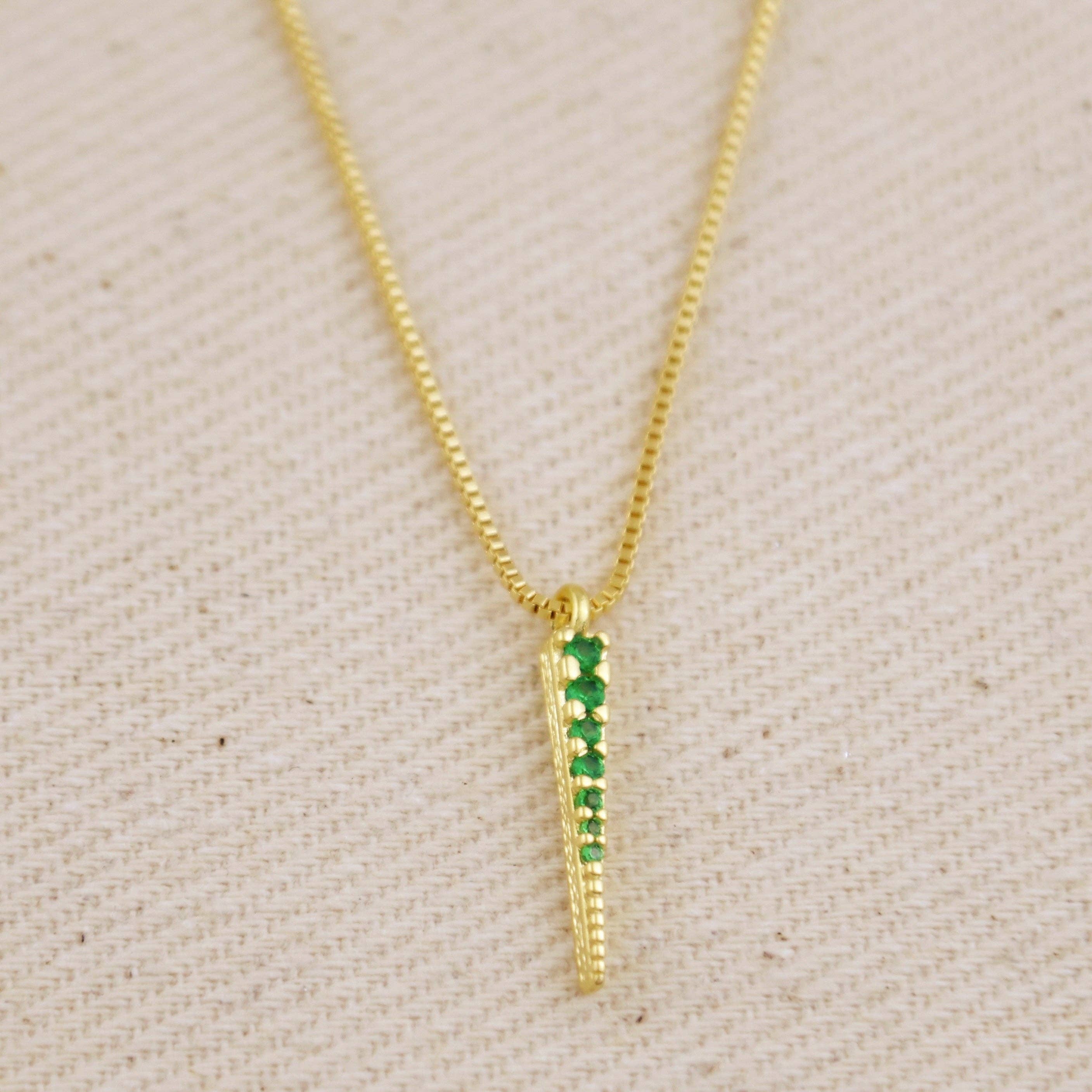 18k Gold Filled Emerald Cz Spear Necklace