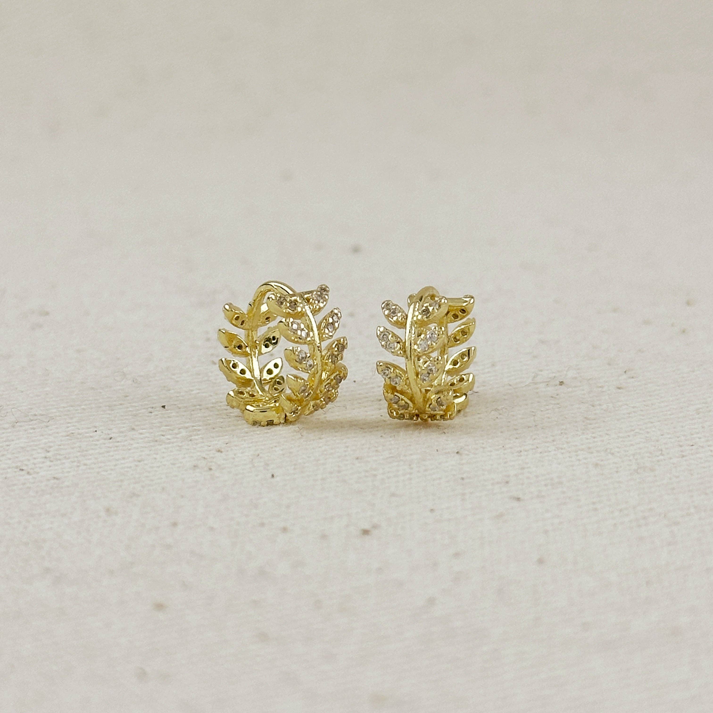 18k Gold Filled Cz Leaf Clicker Hoop Earrings