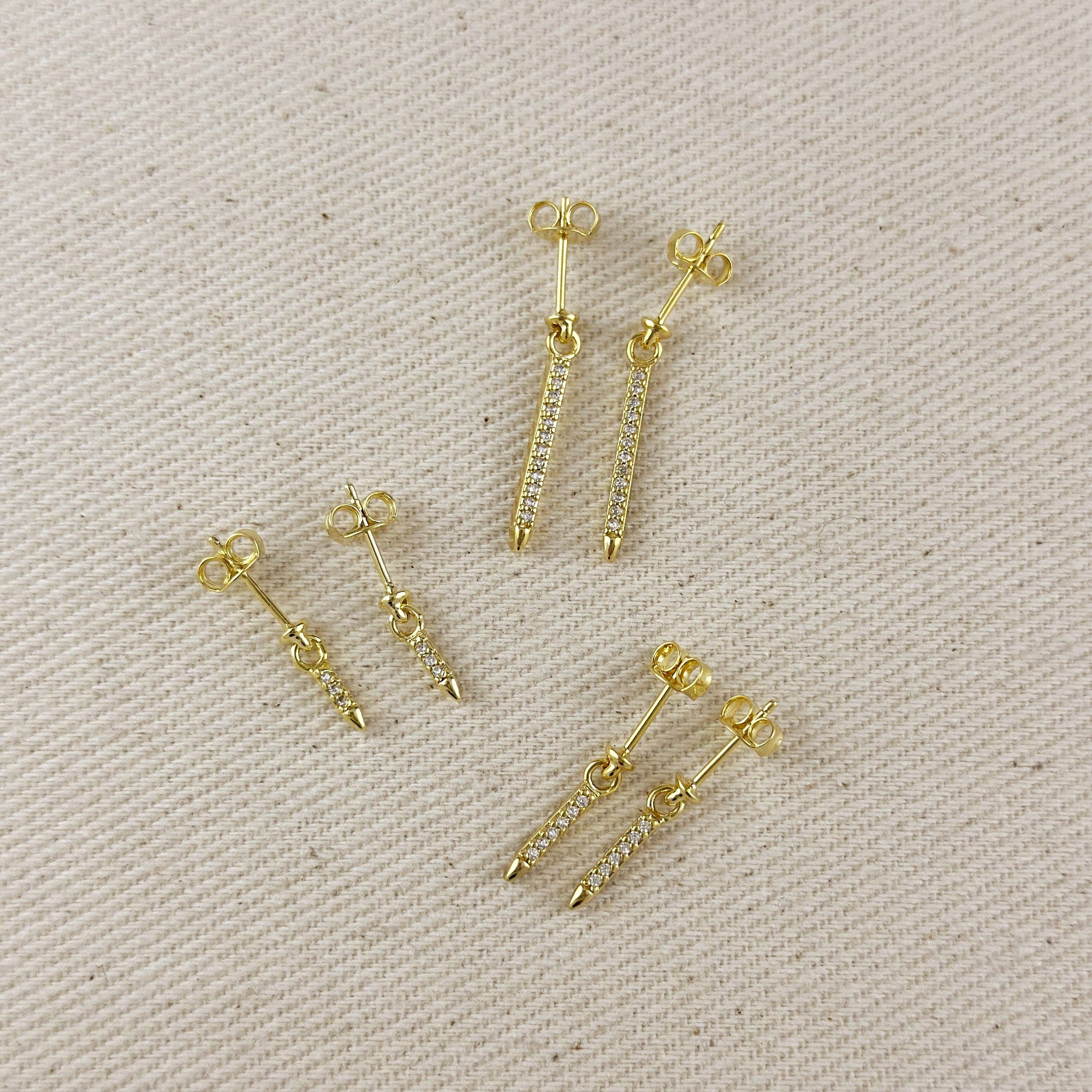 18k Gold Filled CZ Spear Drop Earrings - 10mm