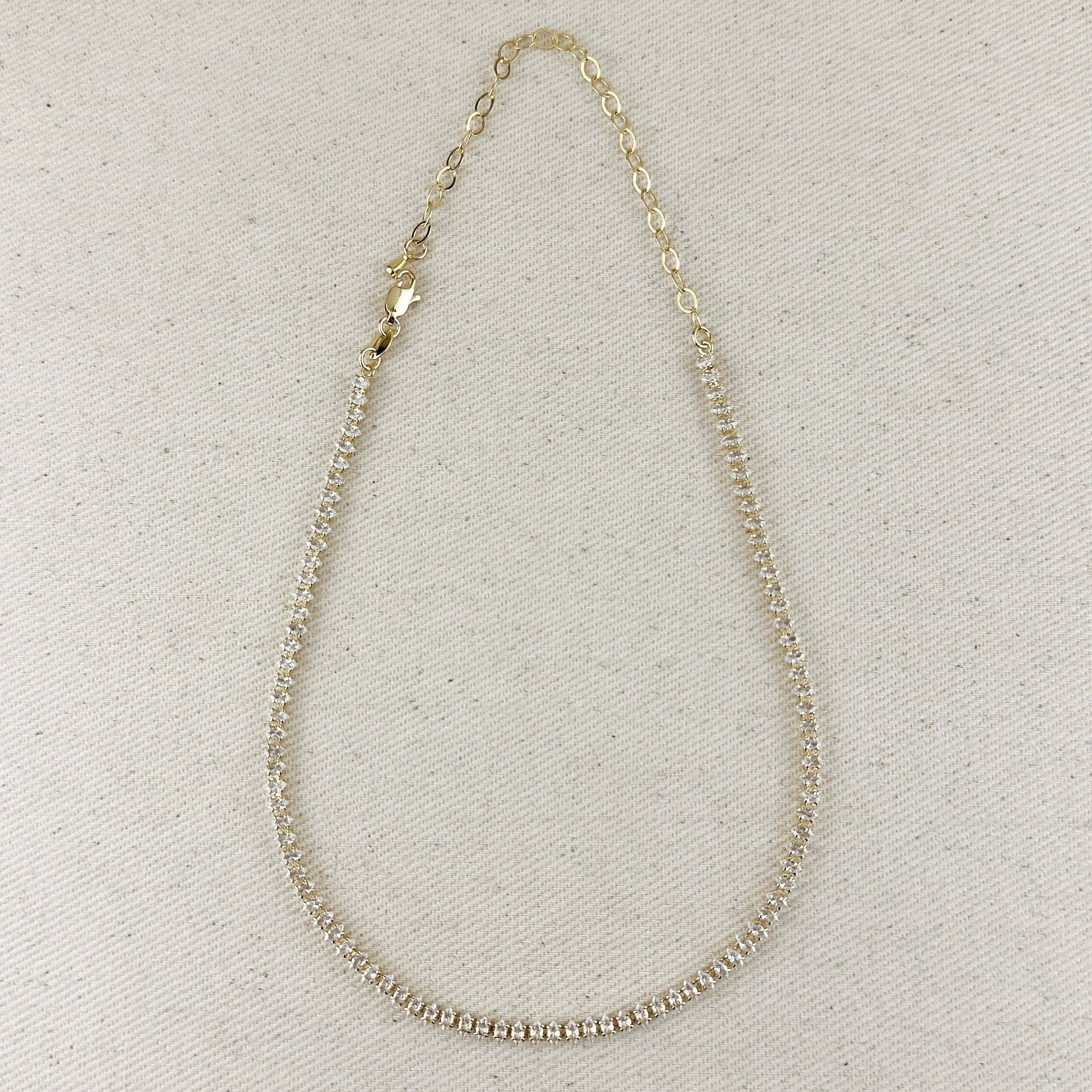 18k Gold Filled 4mm Marquise Tennis Necklace