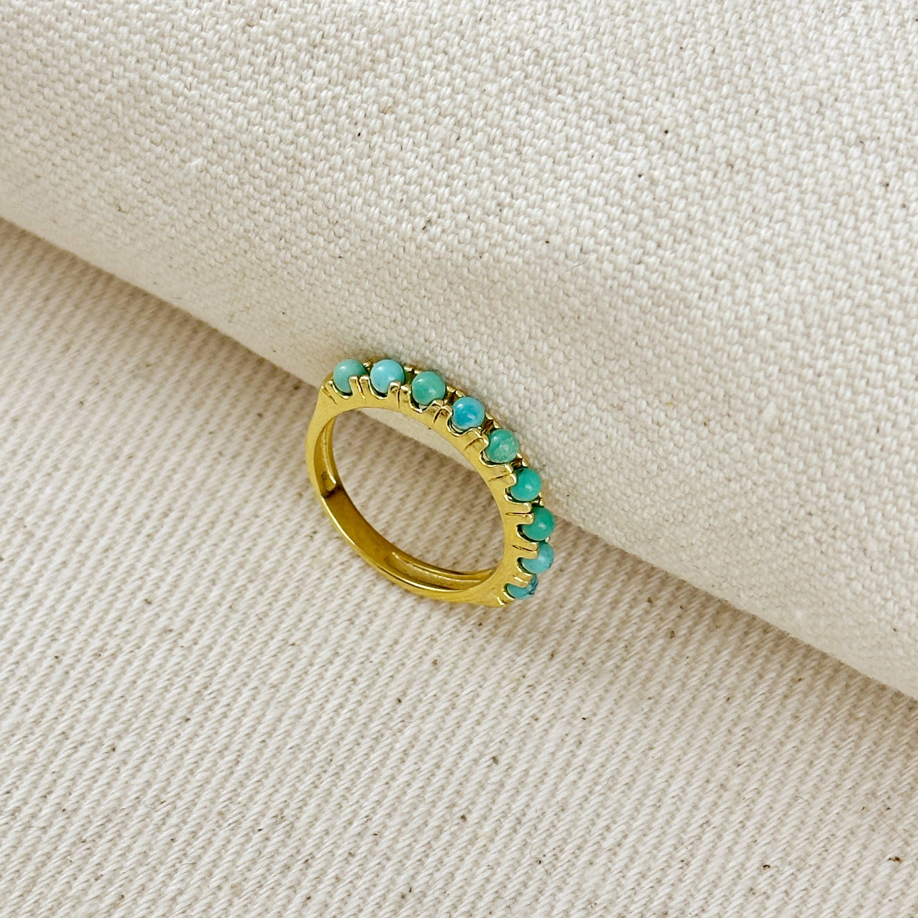 18K Gold Filled Natural Turquoise Band Ring - 5