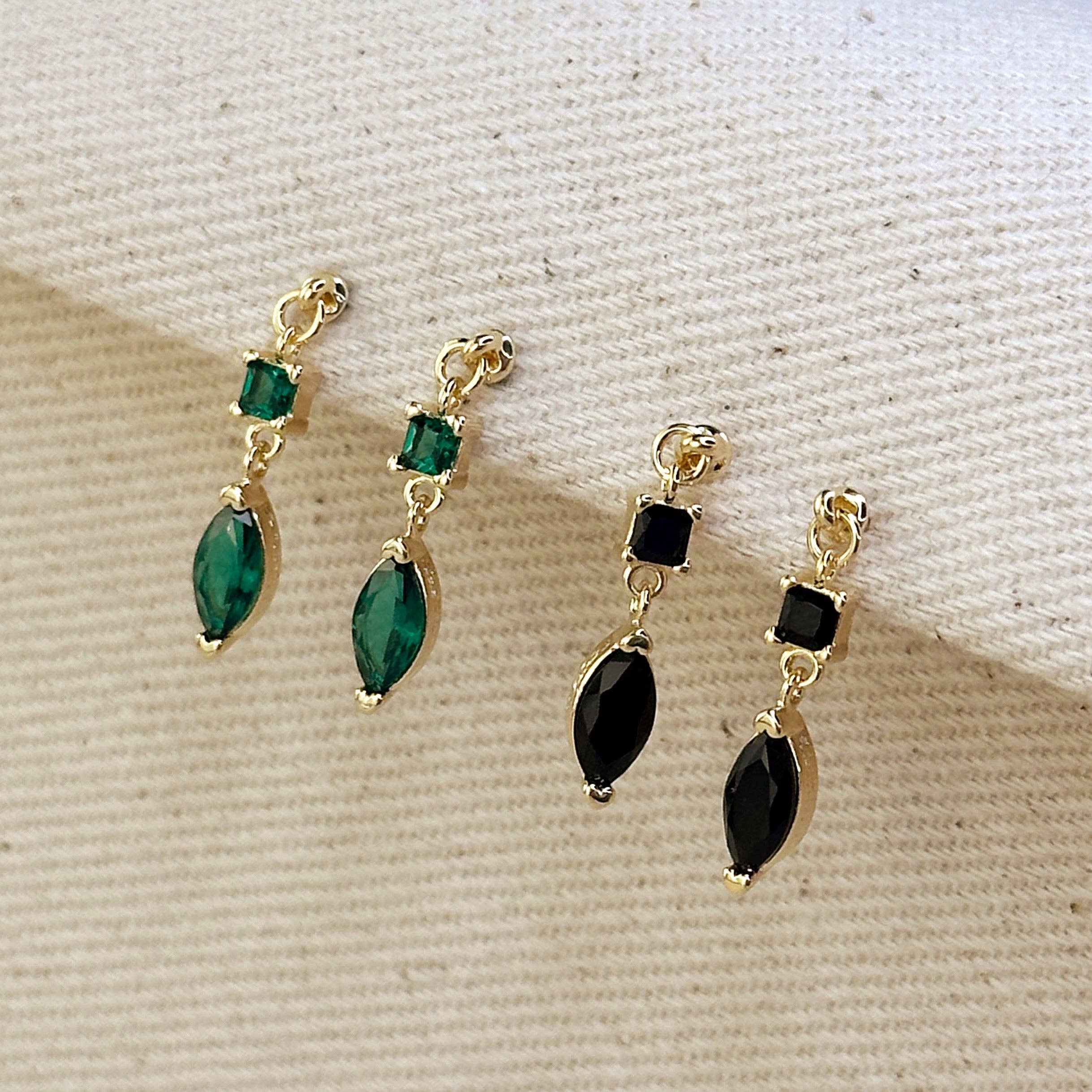 18k Gold Filled Colored Princess Cut and Marquise Cz Dangling Earrings