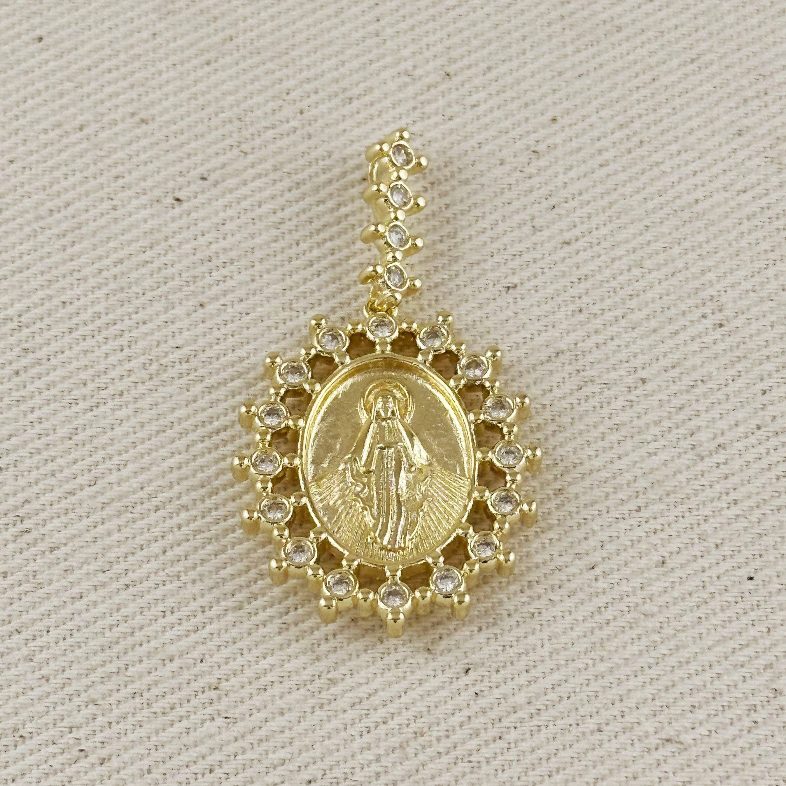 18k Gold Filled Double Sided Lady Mother of Grace Pendant