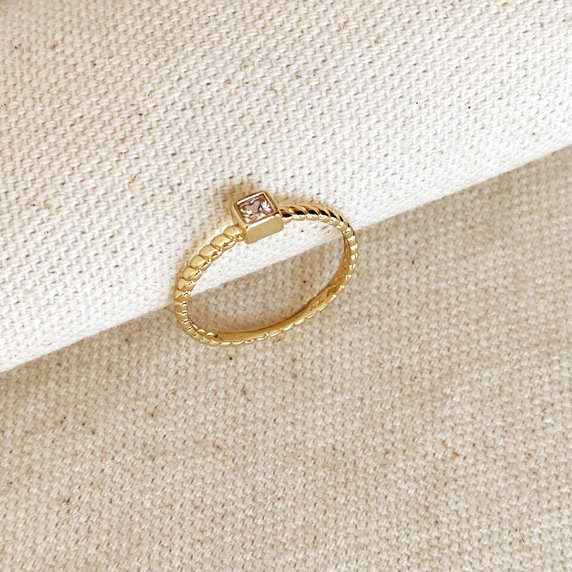 18k Gold Filled Twisted Solitaire Band With Cubic Zirconia Stone - 10