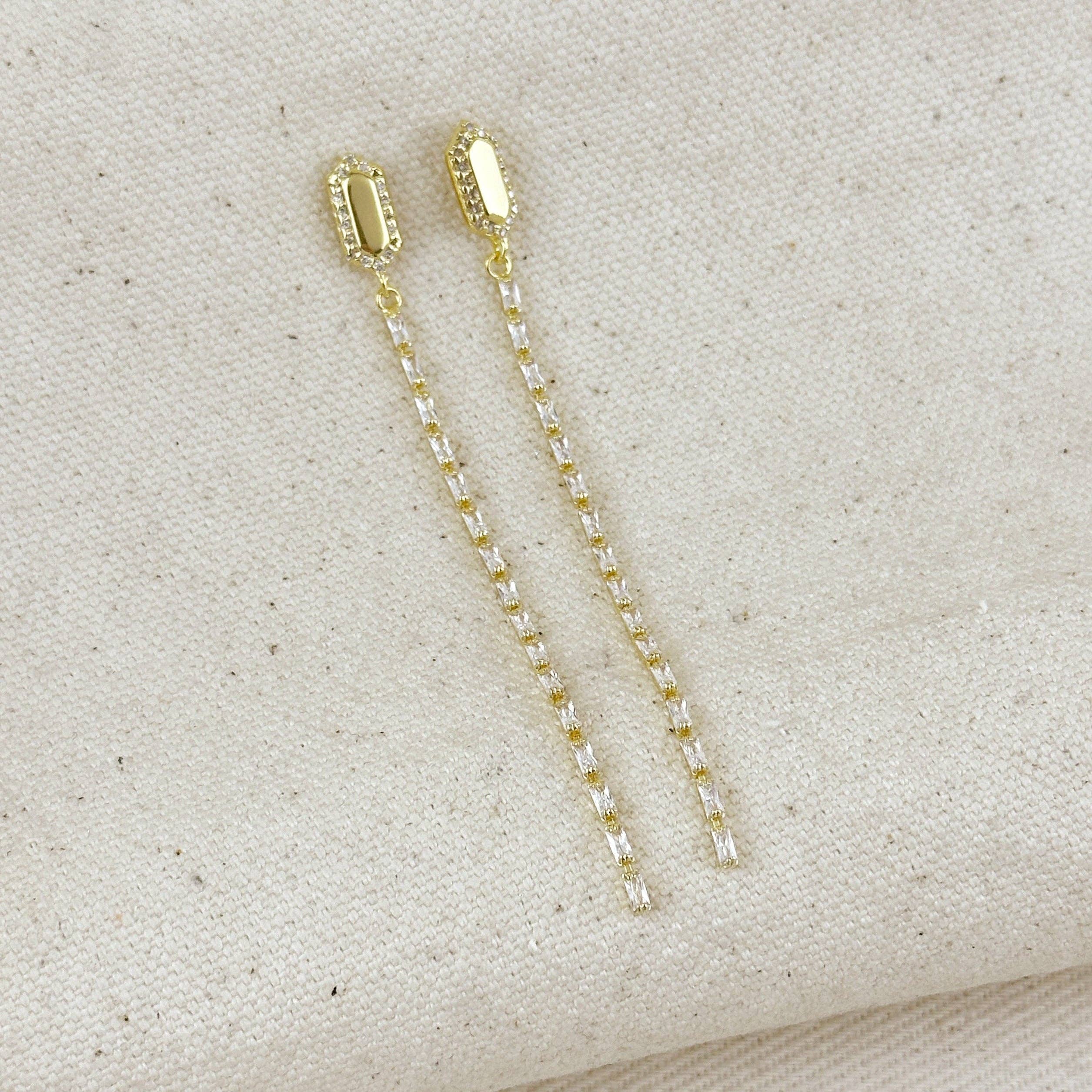 18k Gold Filled Cz Baguette Chain Drop Earrings