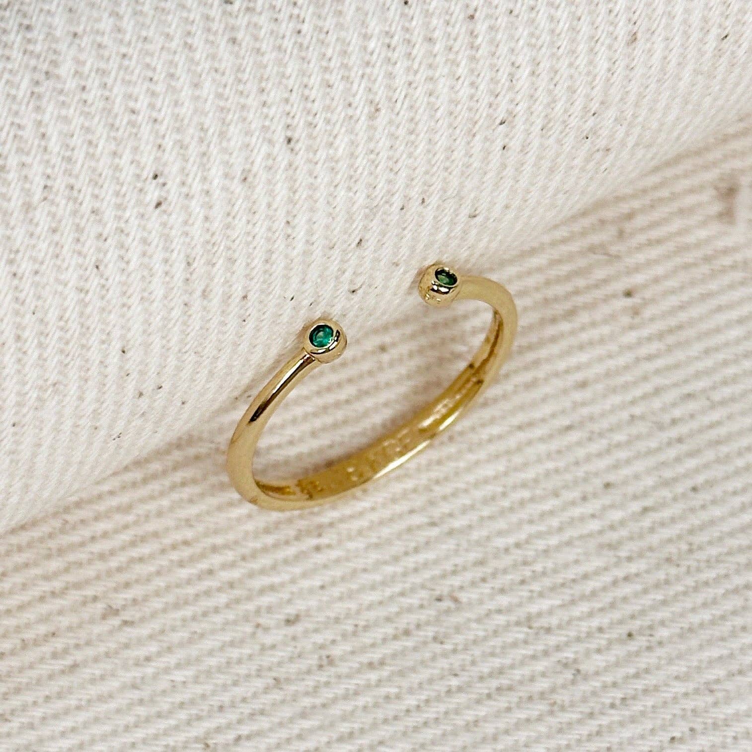 18k Gold Filled Dainty Open Ring with Micro Bezel Zirconia - Black / 5