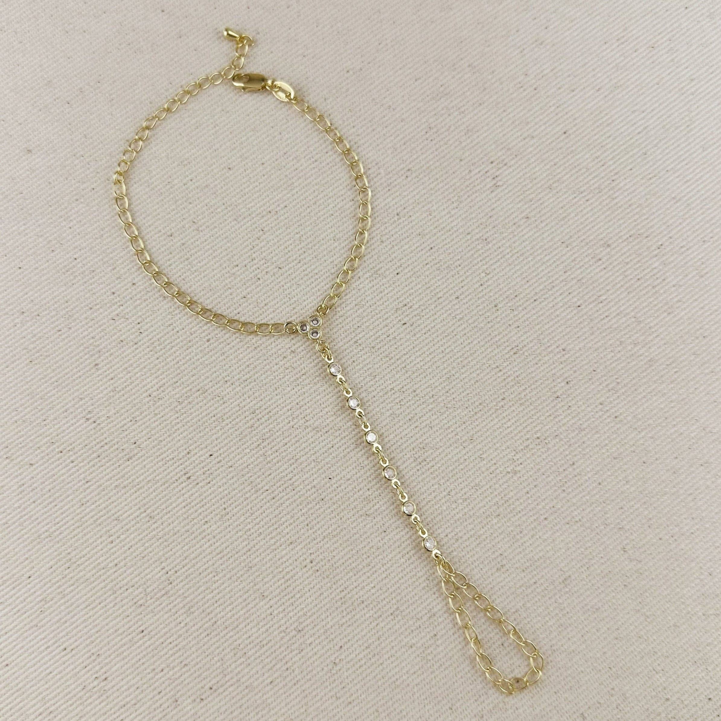 18k Gold Filled Dainty Round Bezel CZ Hand Chain