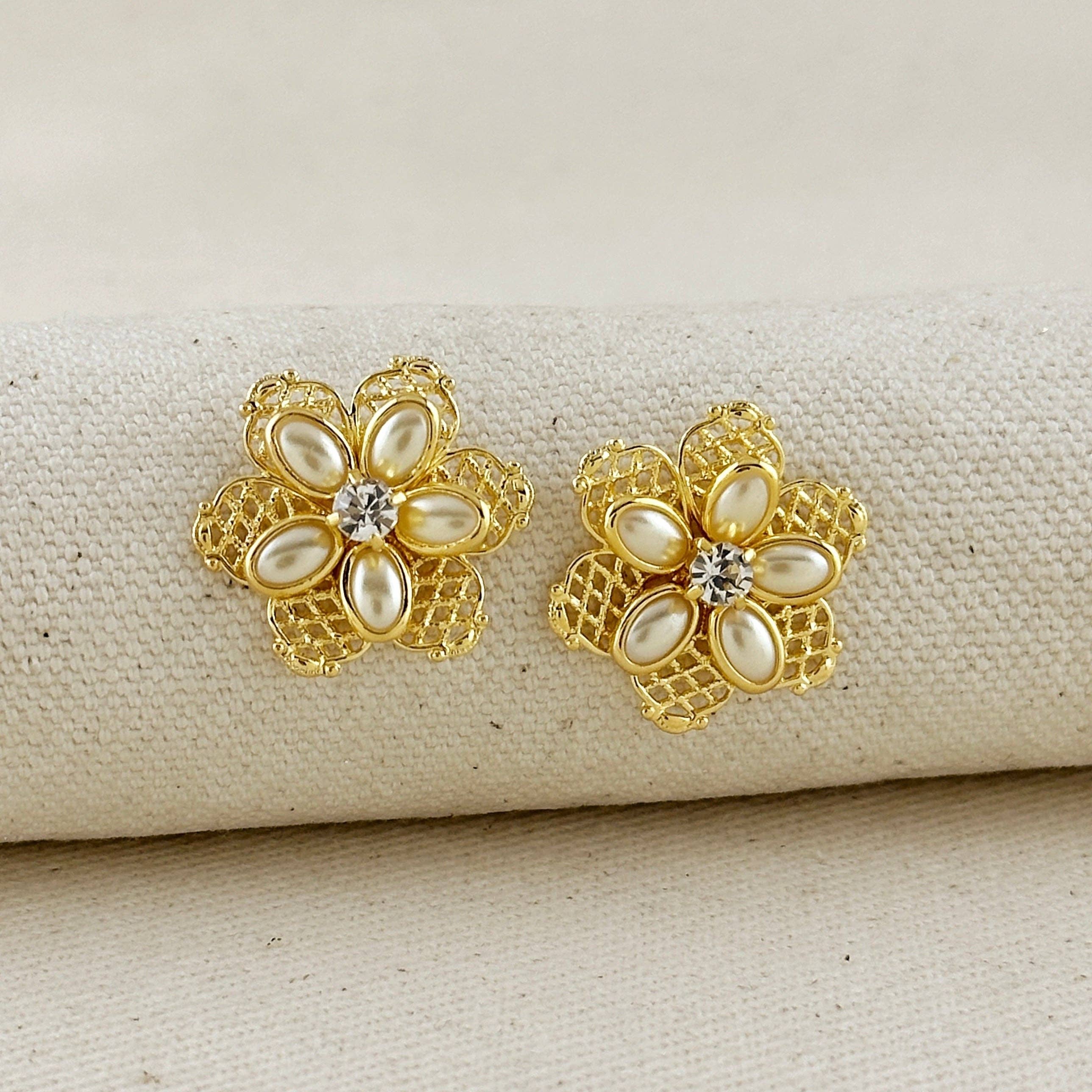 18K Gold Filled Mesh Flower Earrings