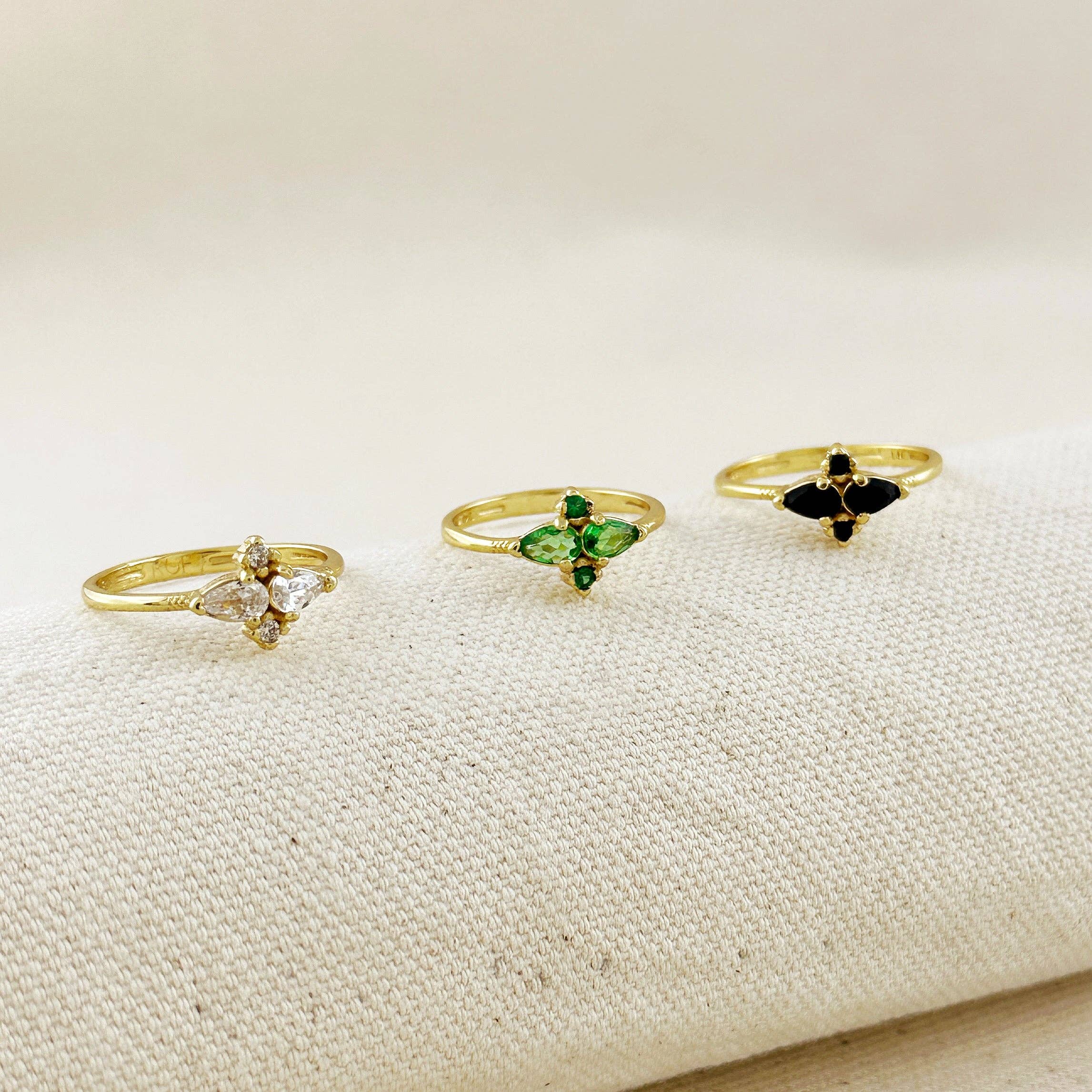 18k Gold Filled Vintage Flower Cubic Zirconia Ring - Black / 5.5