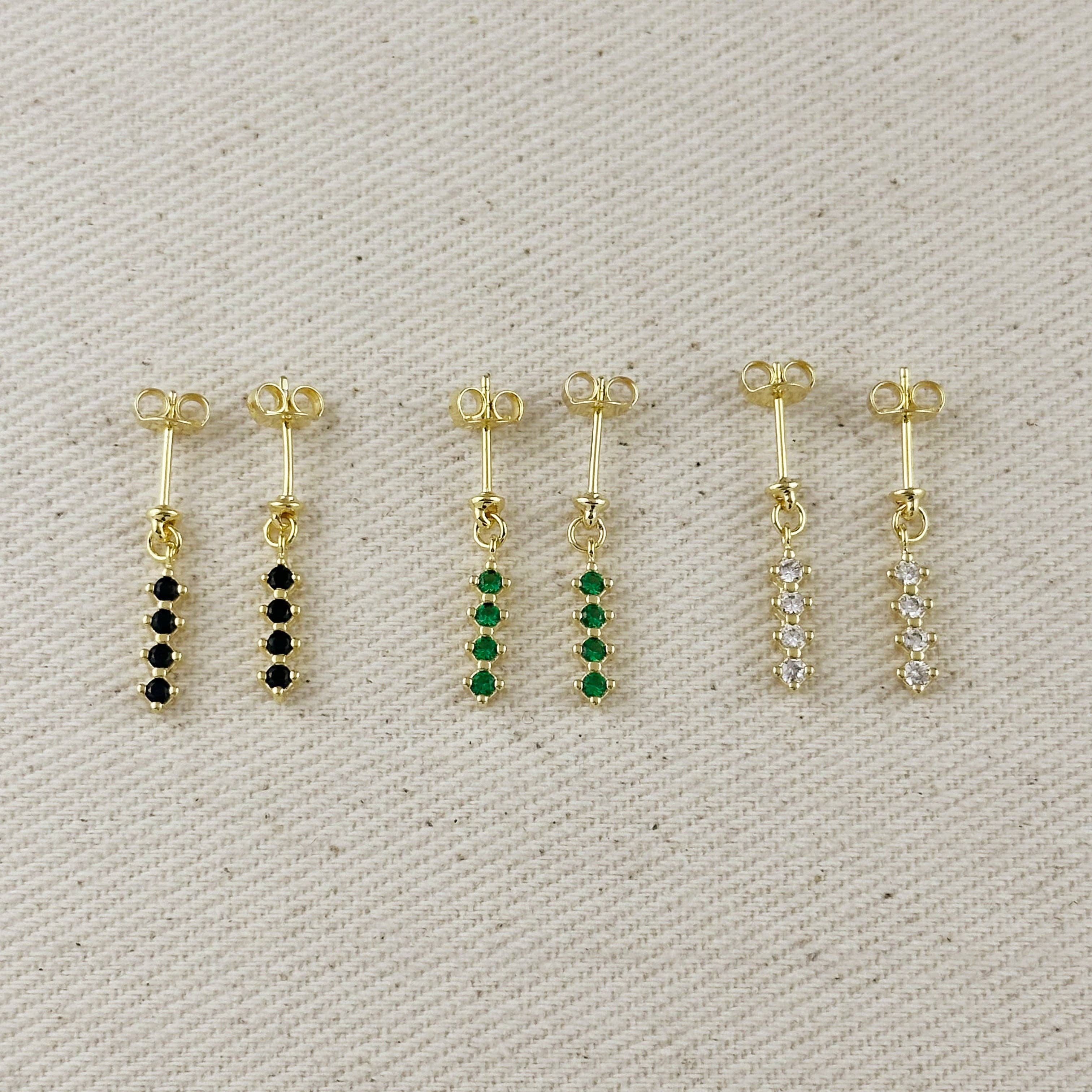 18k Gold Filled 4 Cz Dangling Earrings