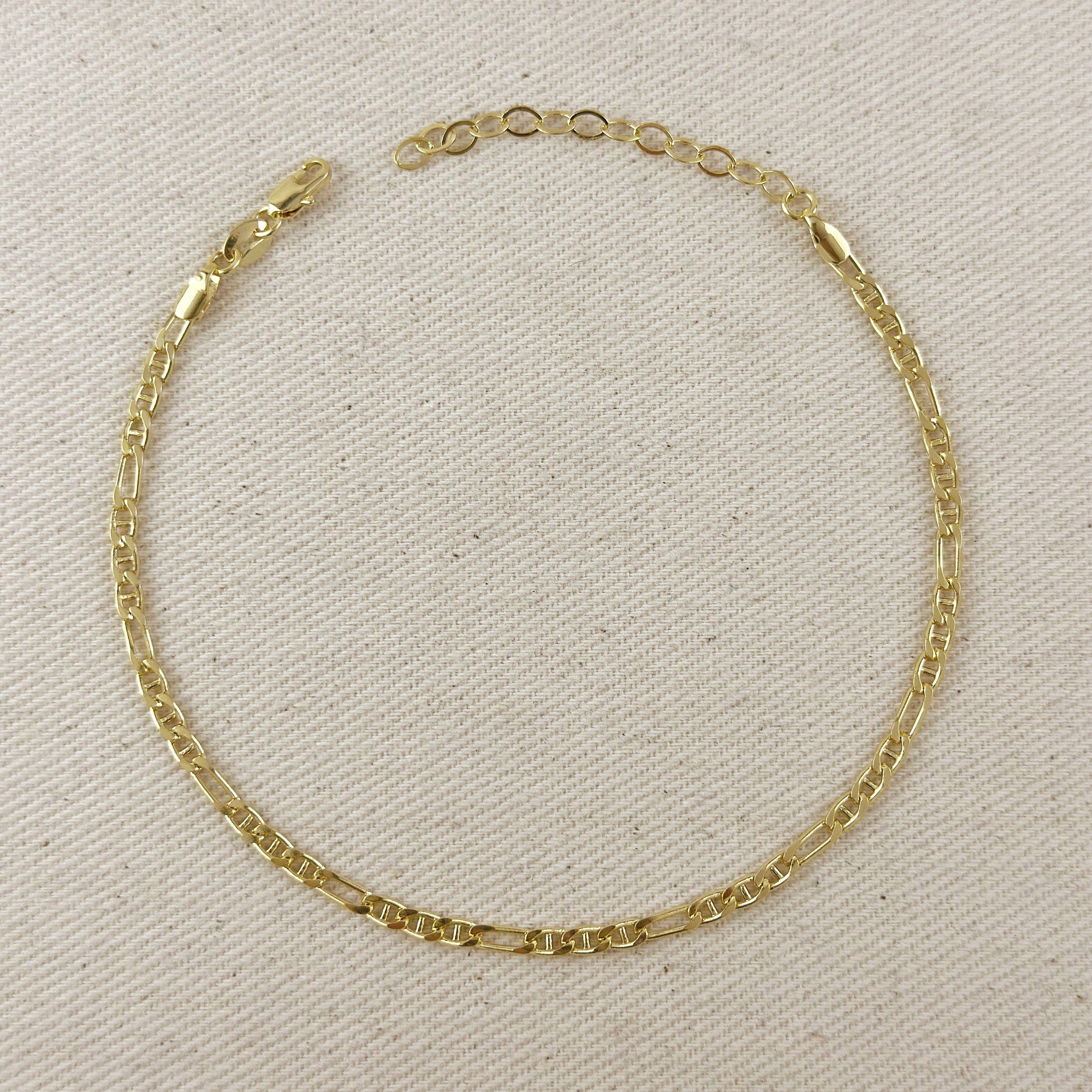 18k Gold Filled 3.5mm Figaro Mariner 'figarucci' Anklet