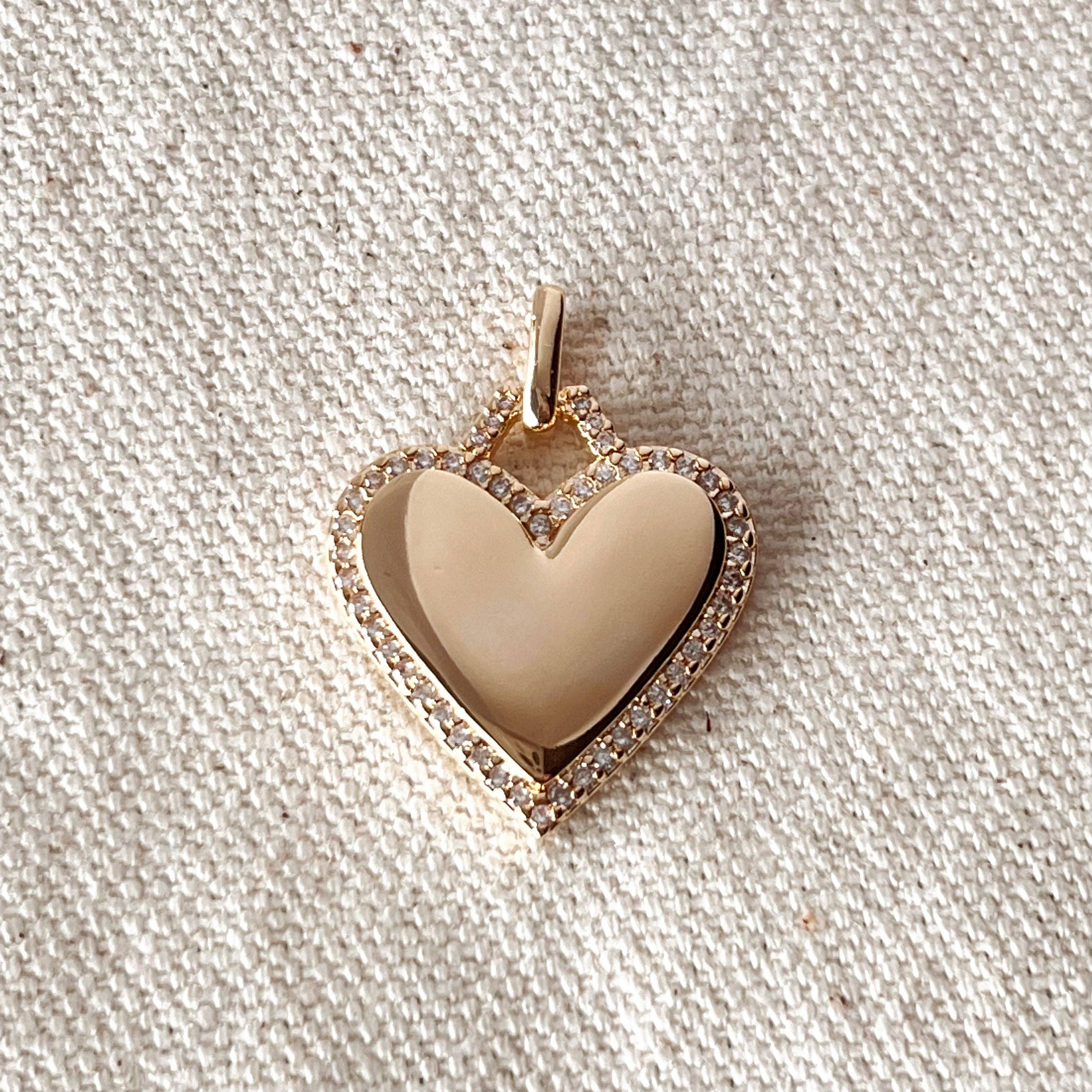 18k Gold Filled Heart Pendant with Cubic Zirconia Around