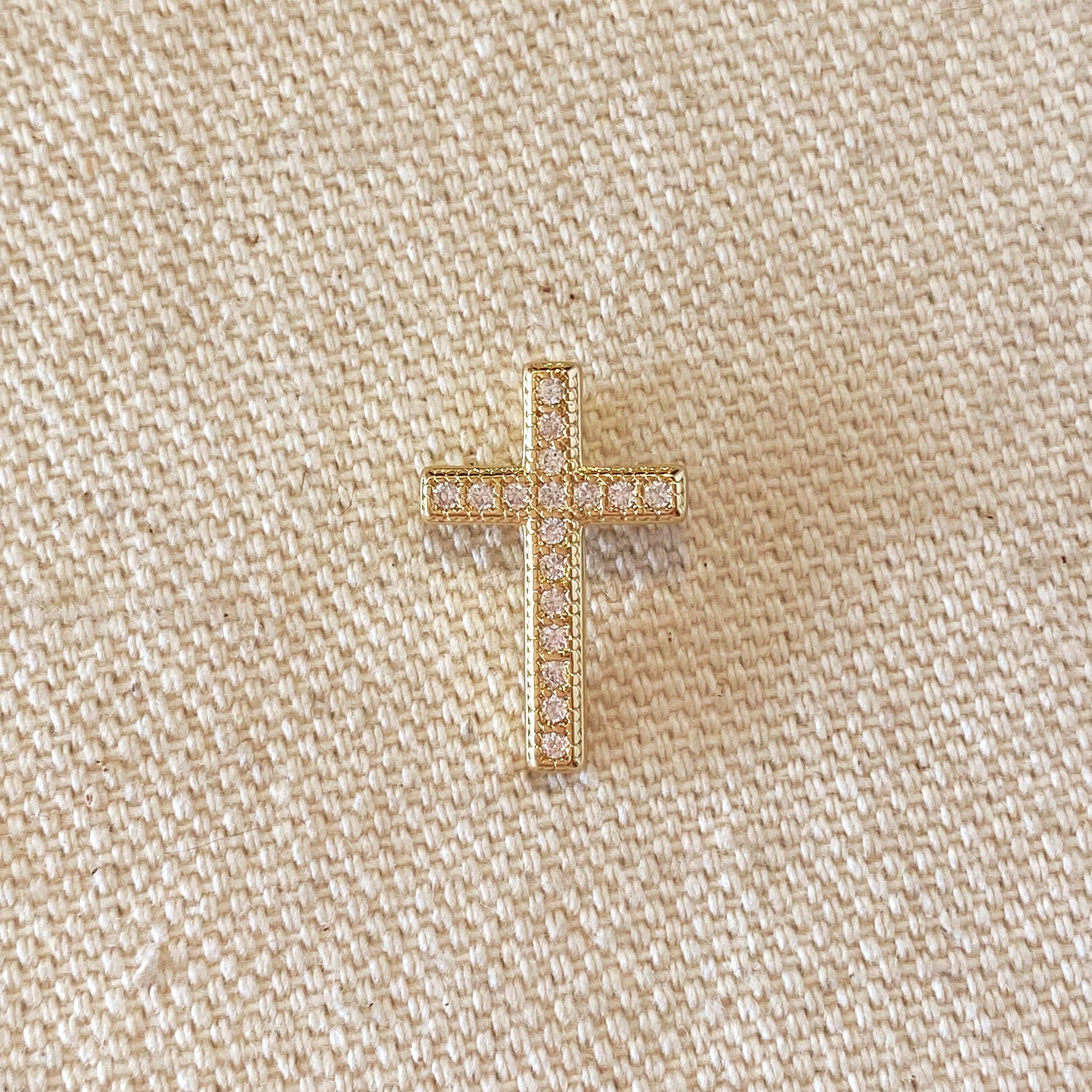 18k Gold Filled Cross Pendant with Micro Cubic Zircon Stones