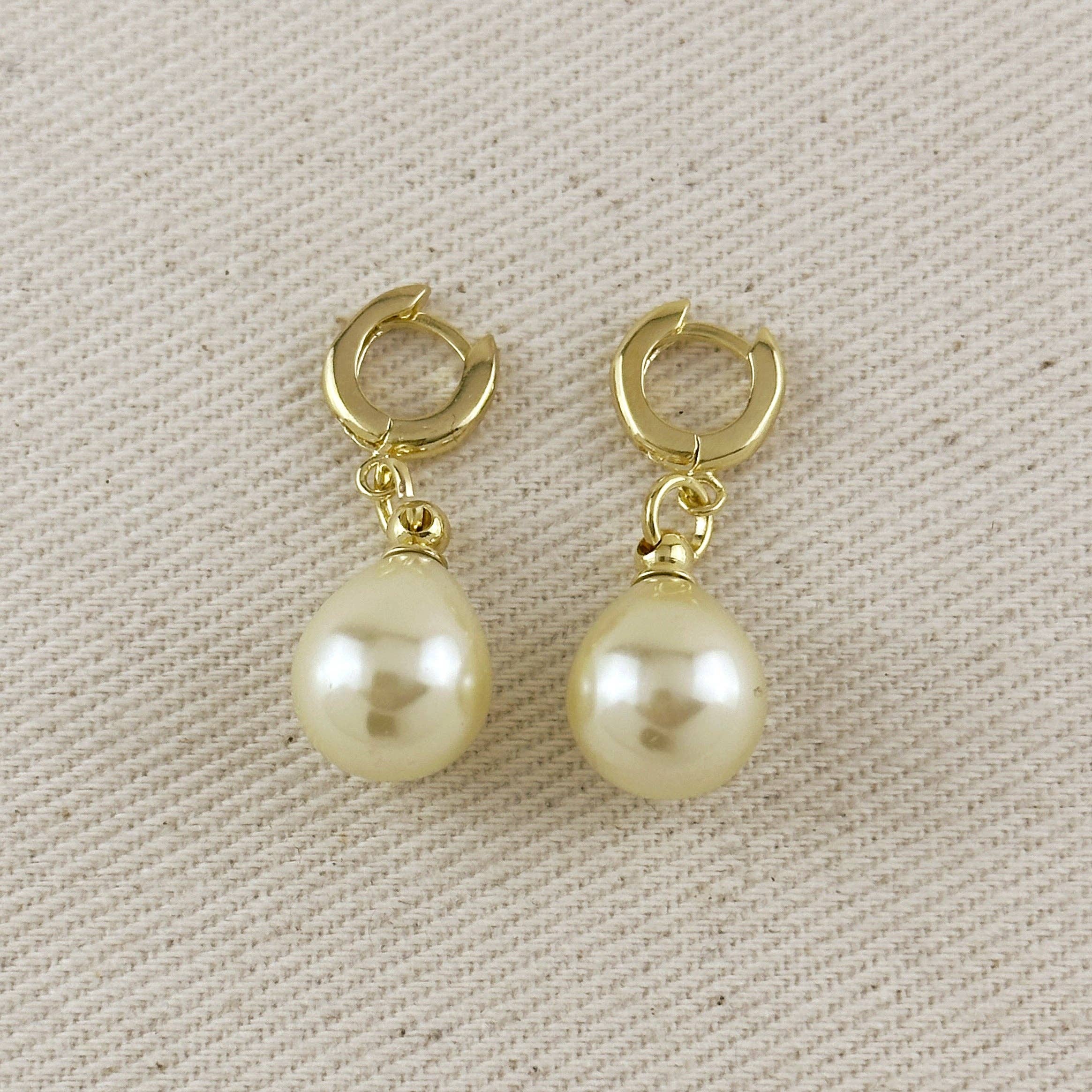 18k Gold Filled Teardrop Pearl Hoop Earrings