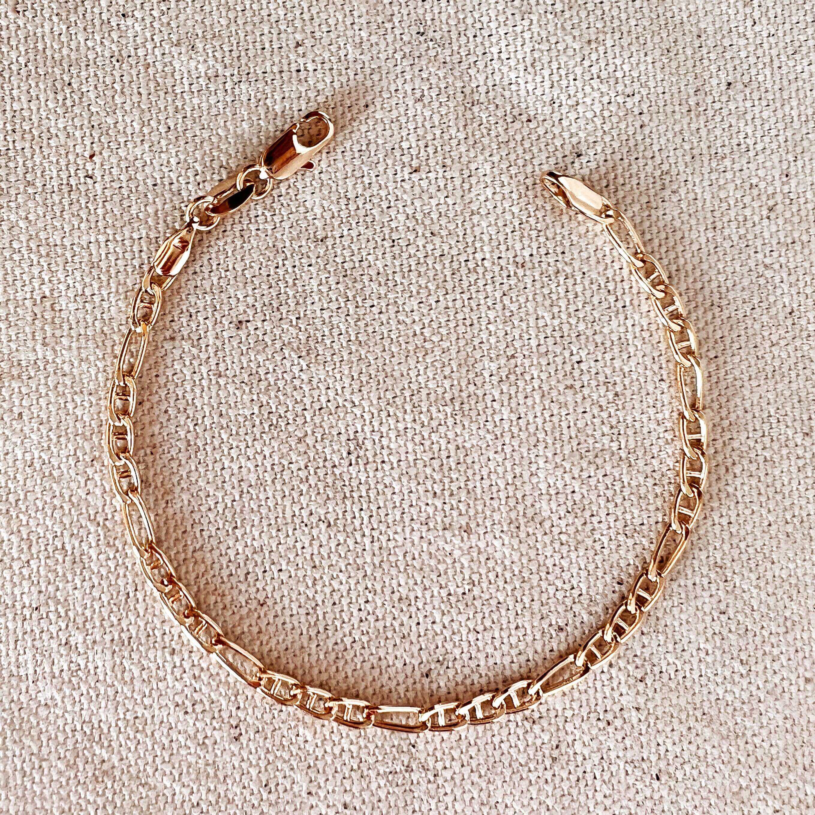 18k Gold Filled 3.5mm Figaro Mariner "Figarucci" Bracelet