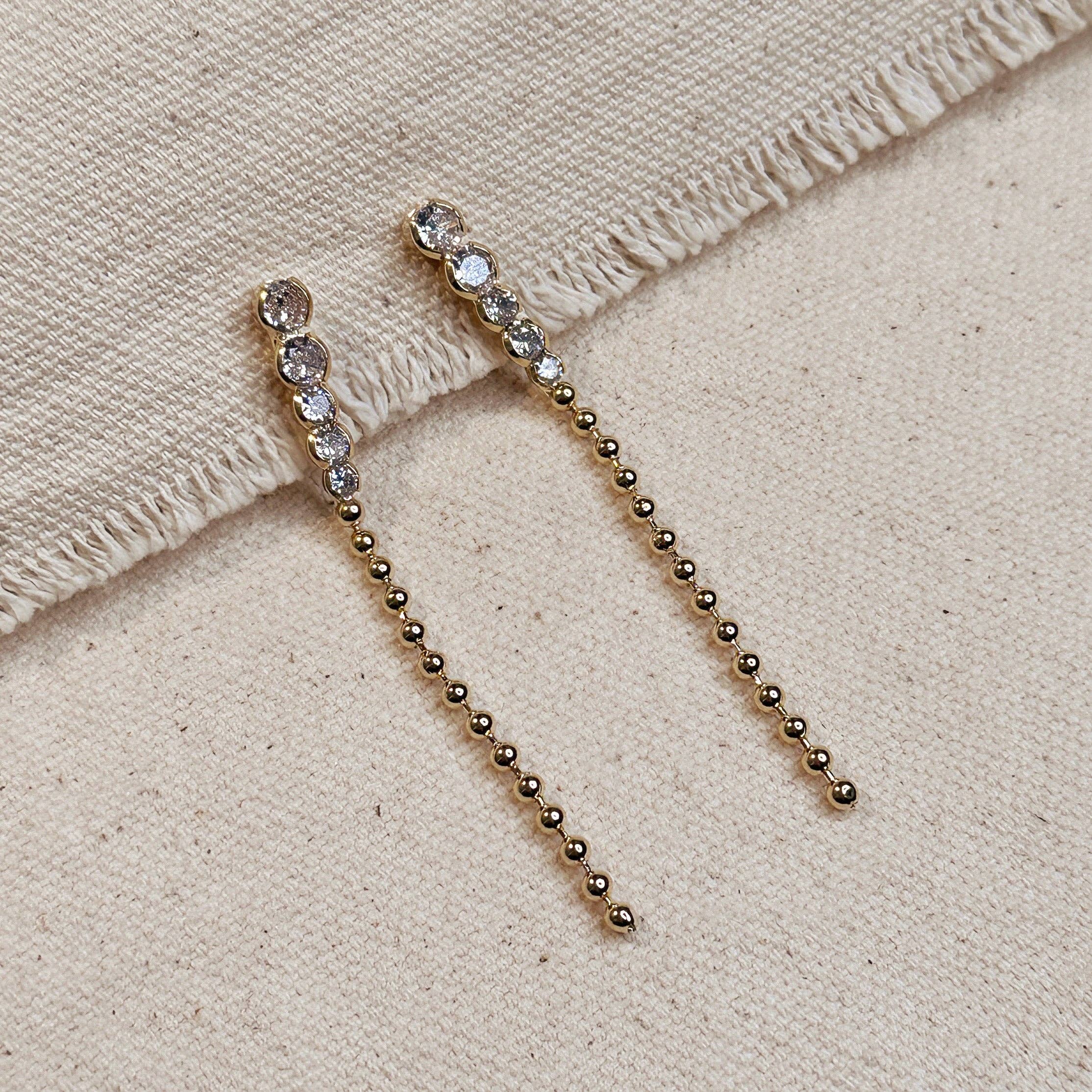 18k Gold Filled Cz and Beads Gradient Drop Earrings